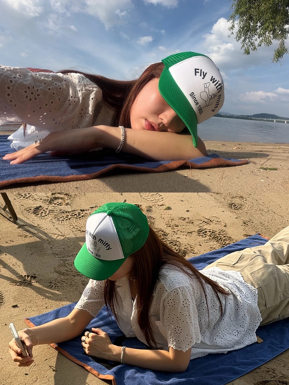 MILLO WOMEN x miffy Airborne Miffy Trucker Cap Green, MILLO WOMEN x miffy Miffy & Friends Key Ring Orange 착용 스타일 - 4