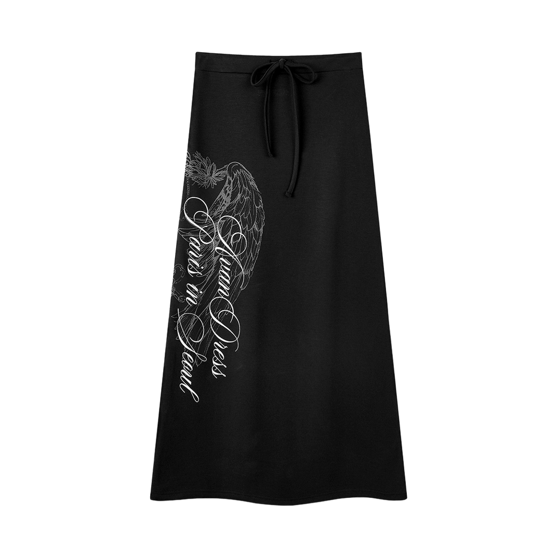 어반드레스 하프 윙 그래픽 맥시 스커트 블랙(Avandress Half Wing Graphic Maxi Skirt Black)