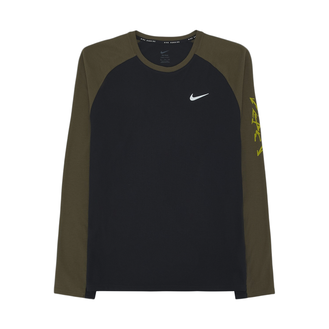 나이키 스트라이드 드라이핏 와플 크루넥 러닝 탑 블랙 다크 헤이즐 (IQ3630-010)(Nike Stride Dri-Fit Waffle Crewneck Running Top Black Dark Hazel (IQ3630-010))
