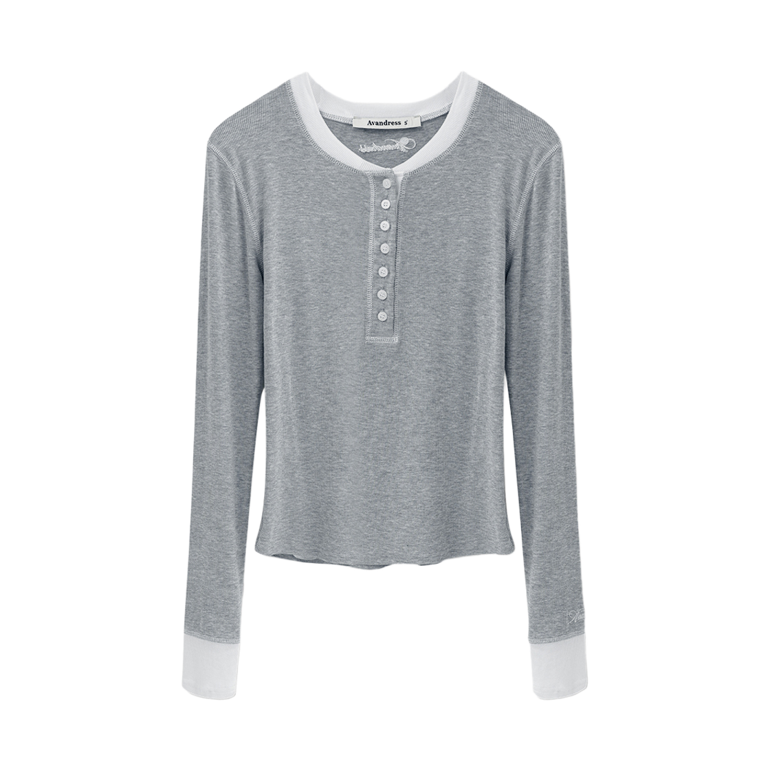 AD61TS14GR Avandress Tilda Cover-Stitch Half Button Tee Grey