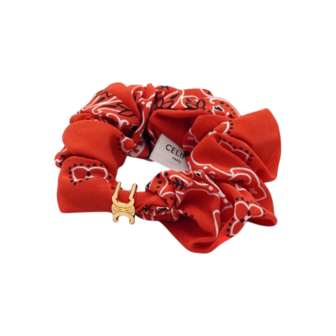 ITSBPAPKD9MC Celine Americana Silk Scrunchie Bracelet Brass Gold Finish & Red Silk
