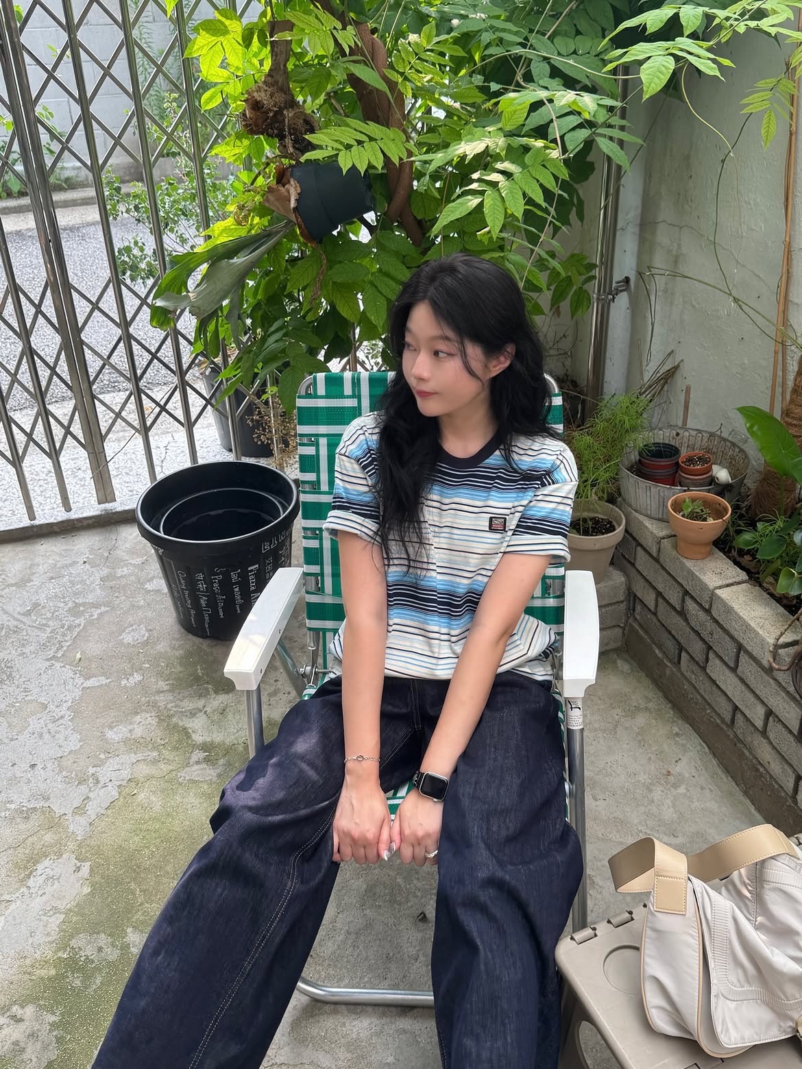 SPORT CHAMBER Glitch T-shirt SKY BLUE 착용 스타일 - 2