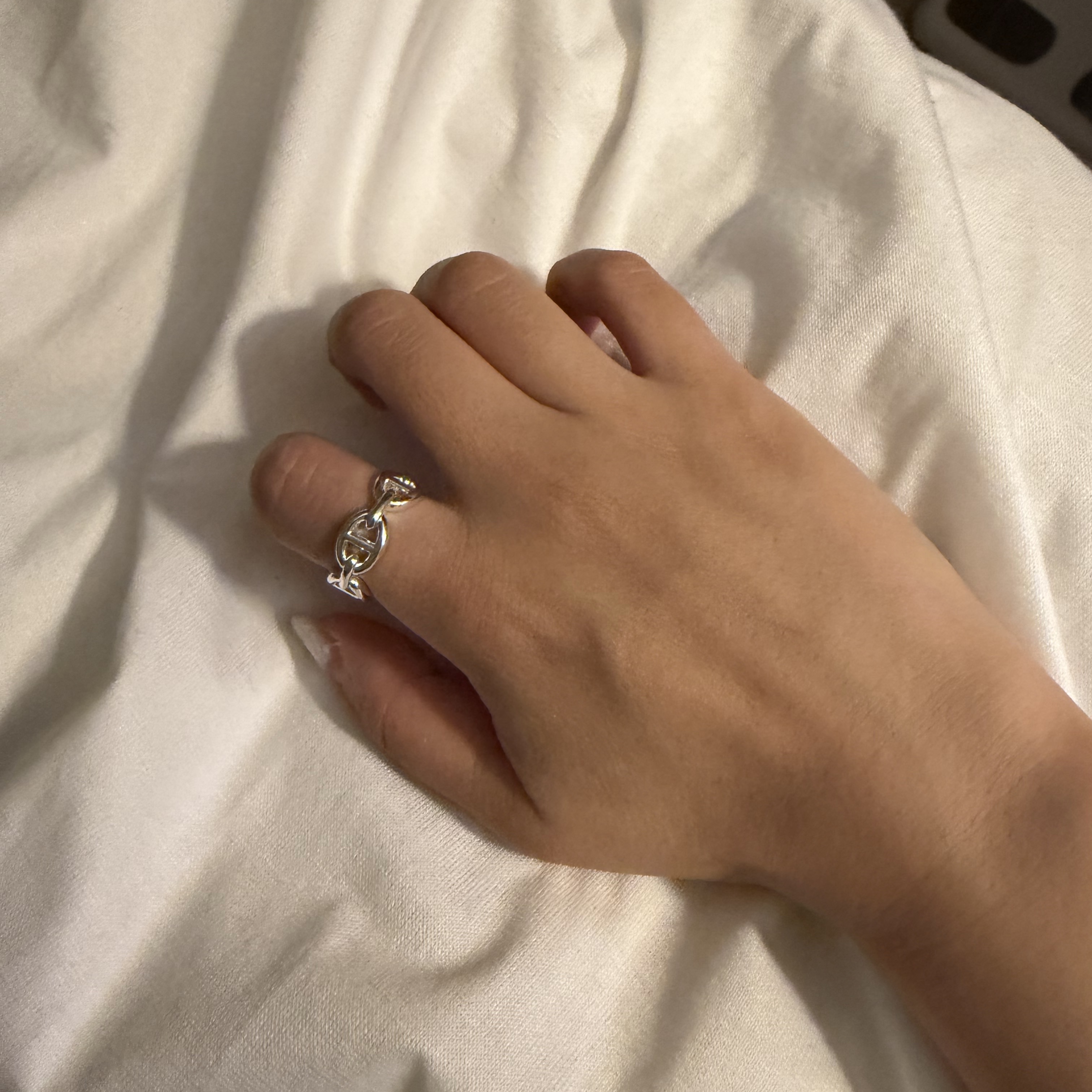 (W) Hermes Small Chaine D'Ancre Enchainee Ring Sterling Silver 착용 스타일