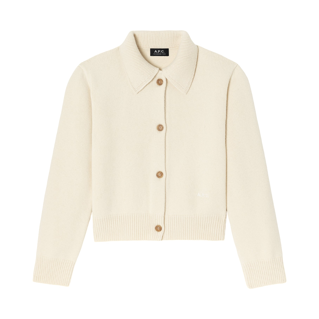 WVBDN-F22315-AAB (W) A.P.C. Solid Colour Cardigan with Polo Shirt Collar Blanc