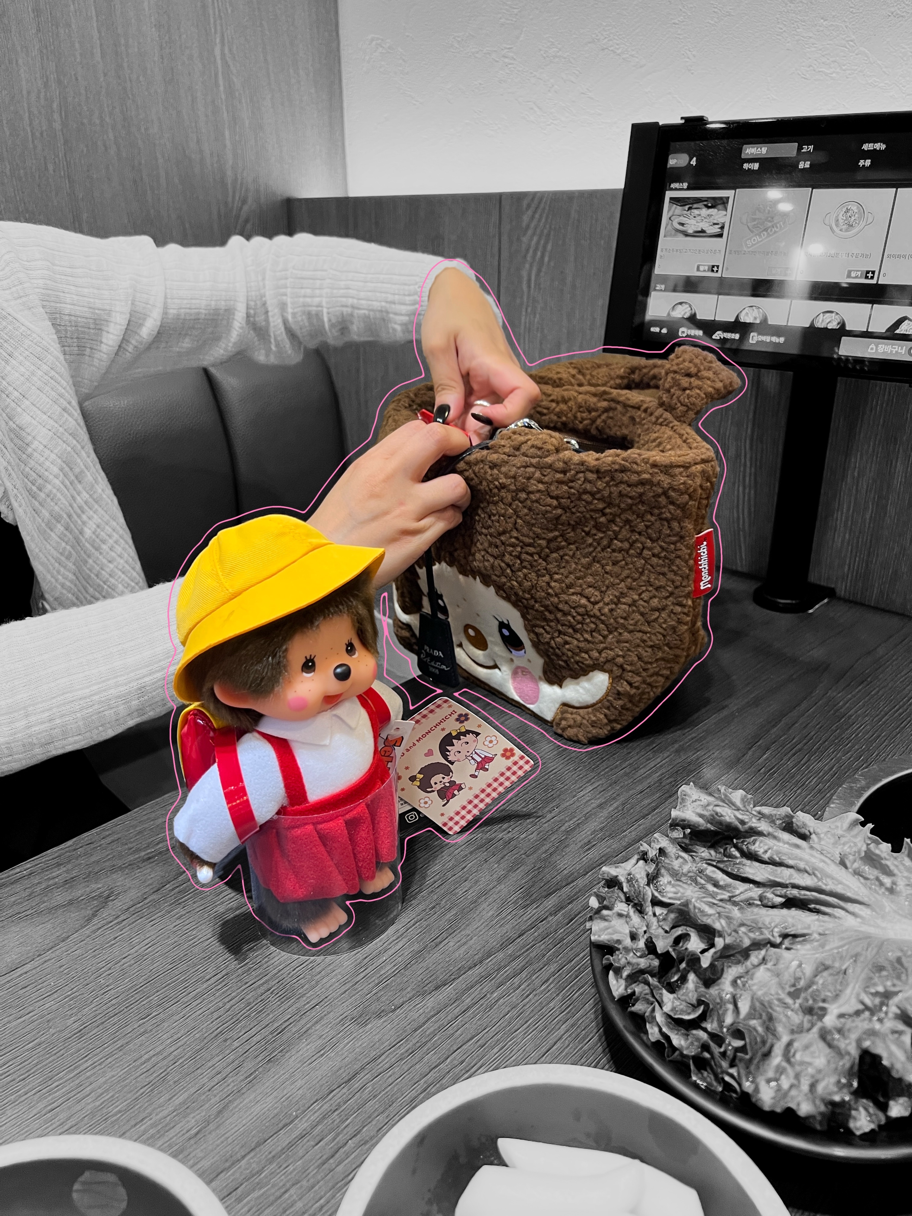 Monchhichi Premium Standard Monchhichi S Brown Girl Twin Tail, Monchhichi x Chibimaruko-chan S 착용 스타일 - 2