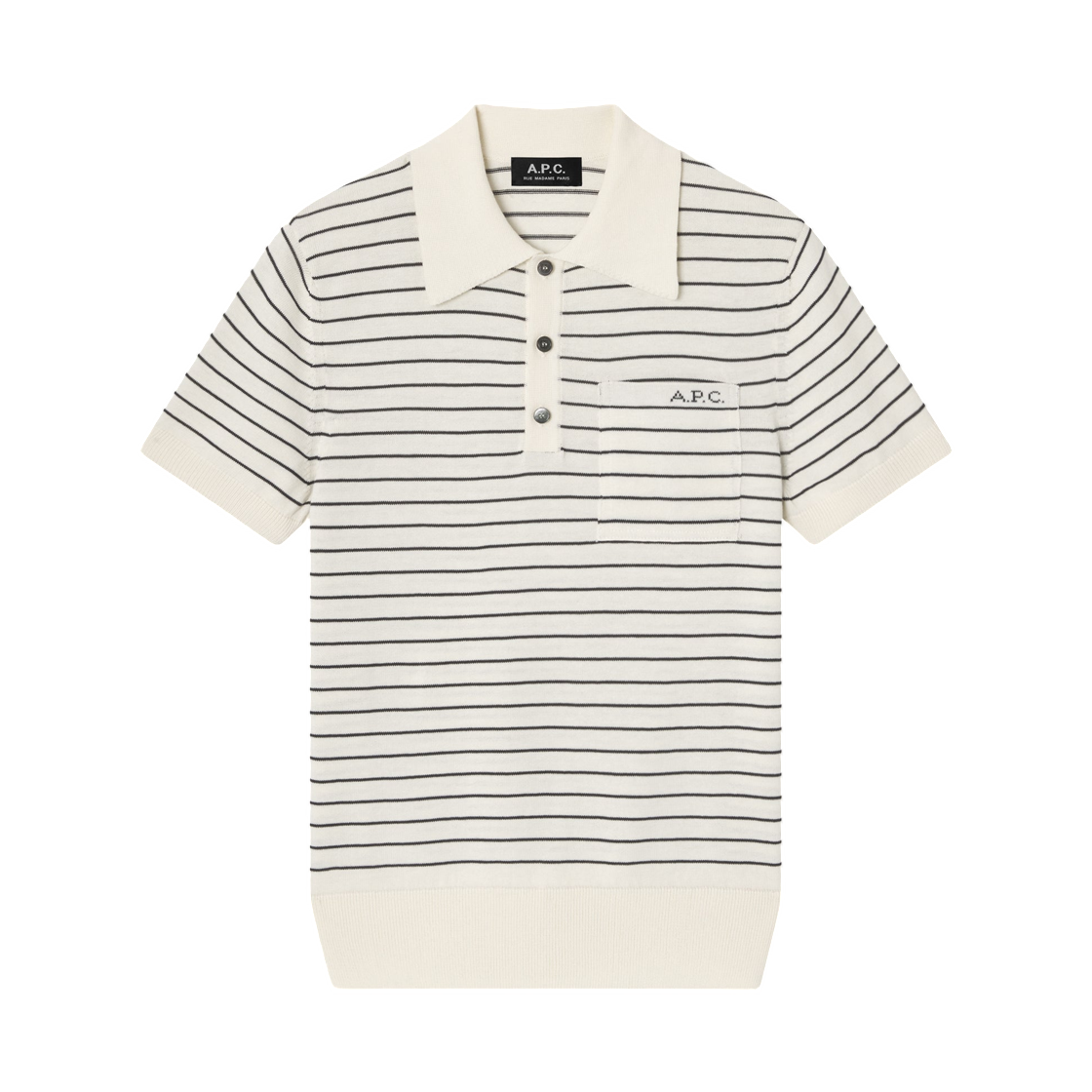 COHLP-F23509-ALJ (W) A.P.C. Fitted Striped Ecru Polo Ecru Khaki