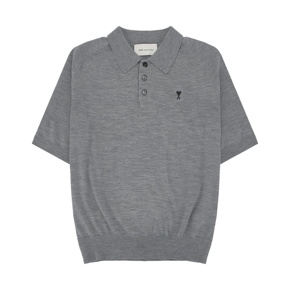 아미 그레이 울 숏슬리브 아미 드 하트 폴로 헤더 그레이 블랙(AMI Grey Wool Short Sleeves Ami De Coeur Polo Heather Grey Black) - 1
