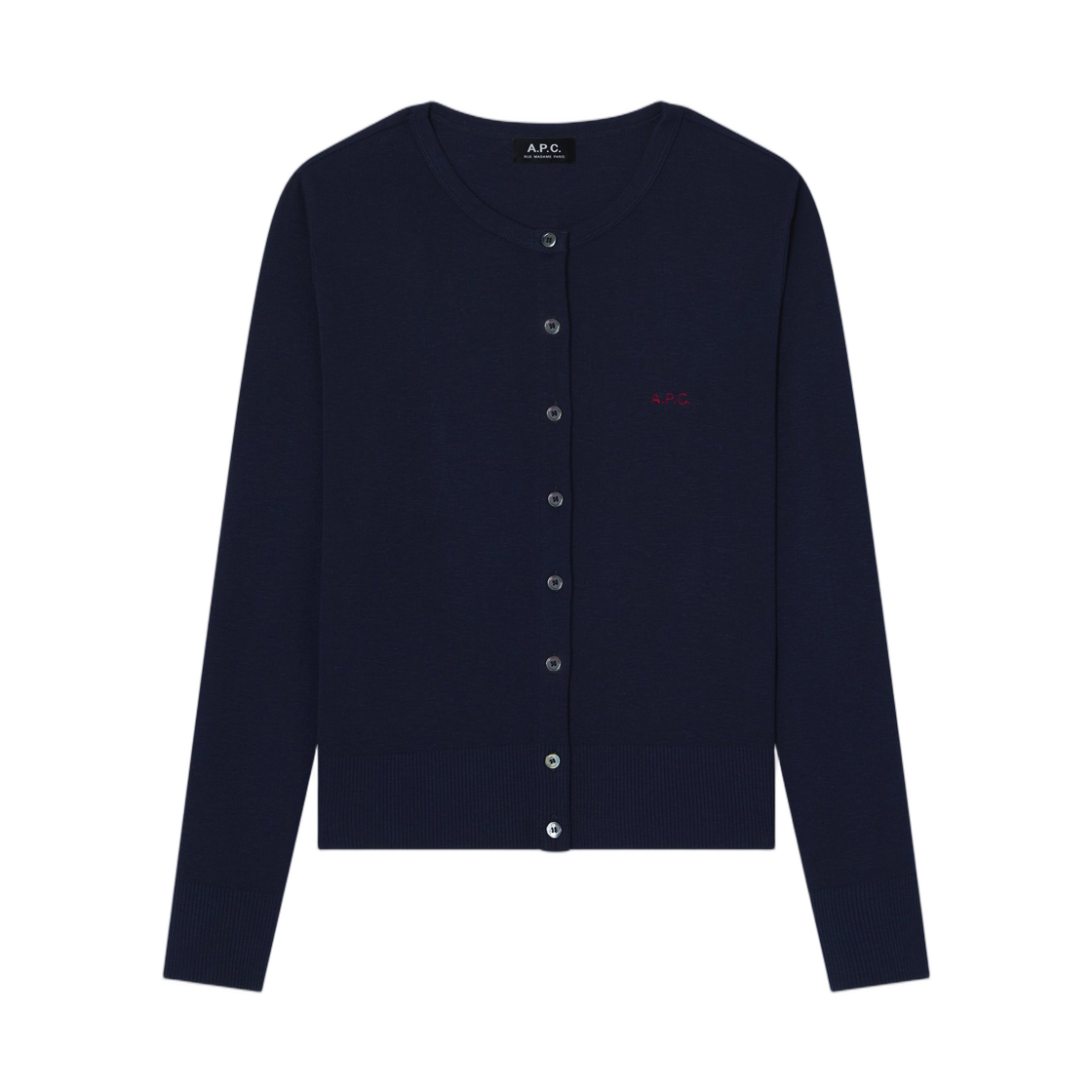 COHPF-F26591-IAK (W) A.P.C. Fitted Navy Blue Cardigan with A.P.C. Micro Logo Dark Navy