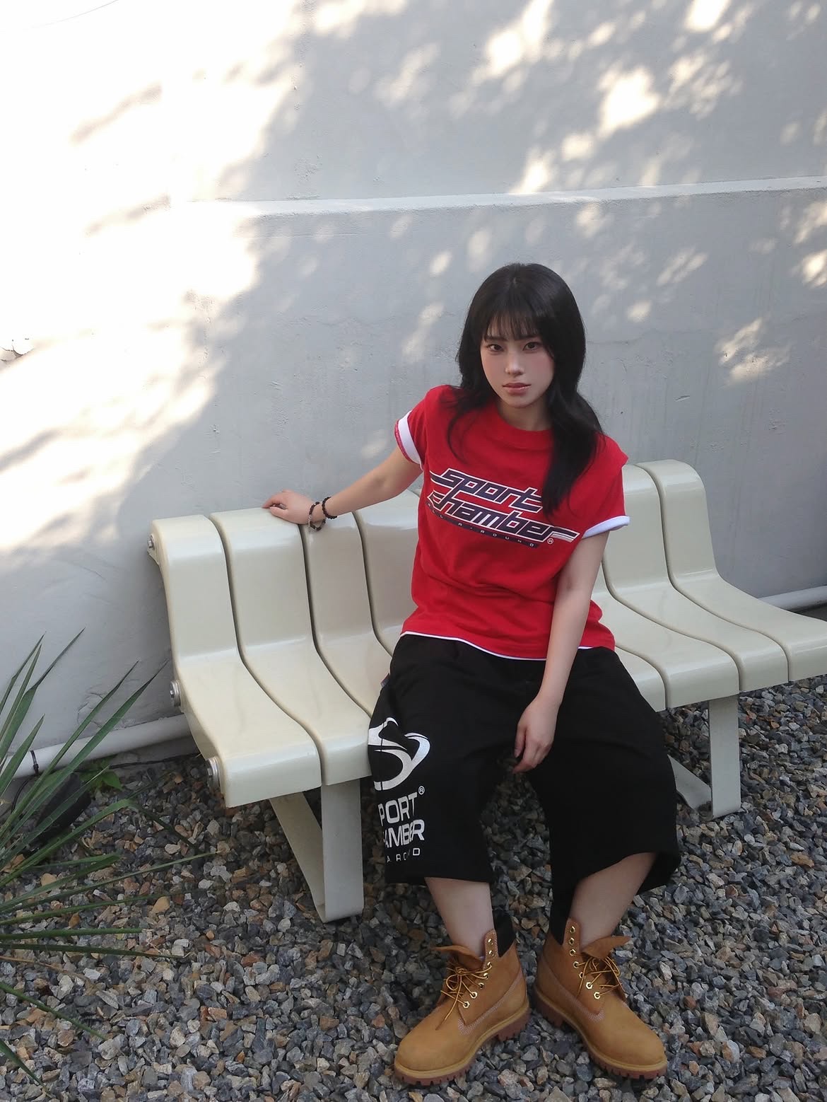SPORT CHAMBER Pulse Logo T-Shirt Red 착용 스타일 - 1