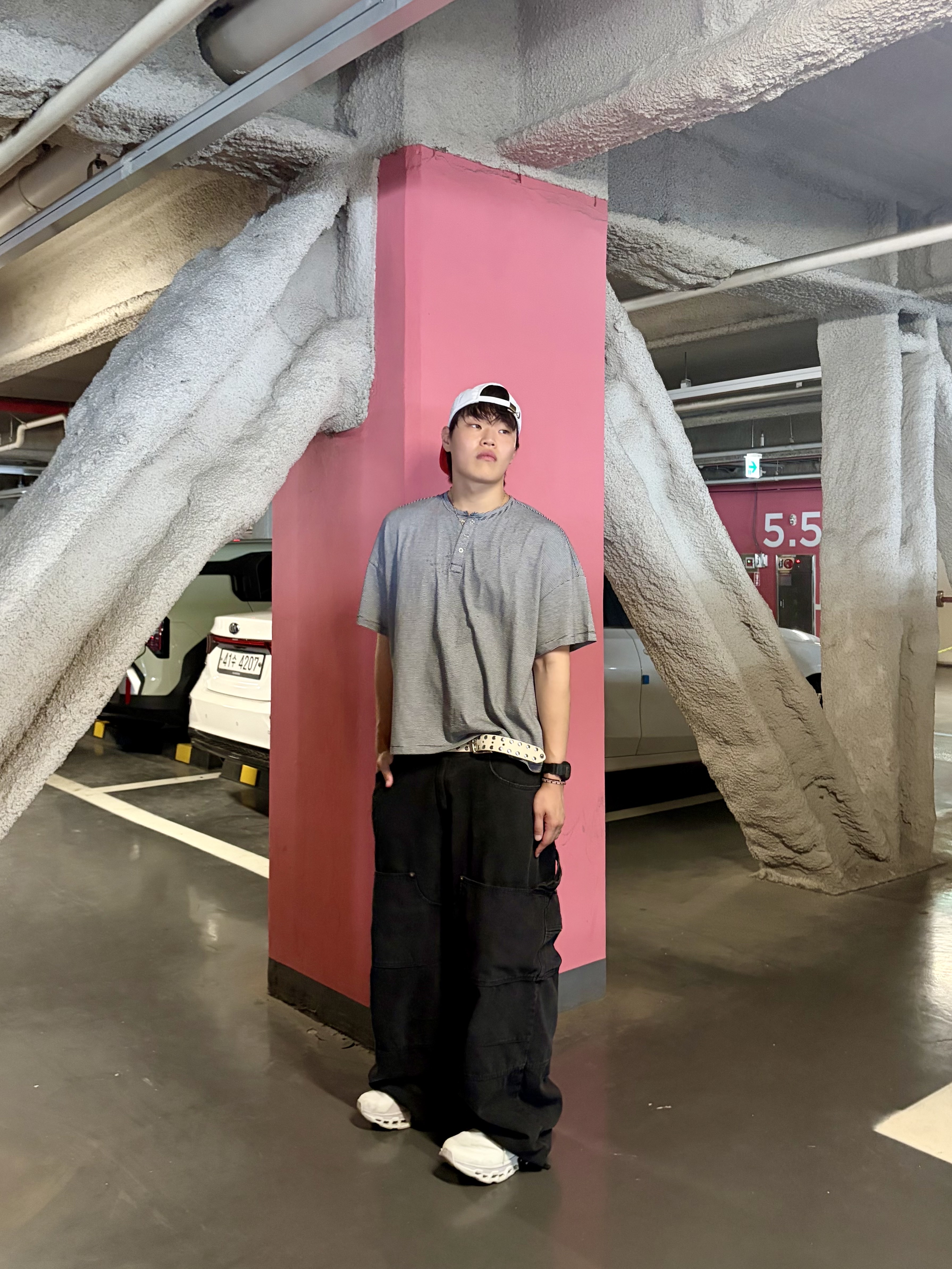 On Running x Post Archive Faction (Paf) Cloudmonster 2 Vapor Frost, Nonnod Double knee cover pants Vintage black 착용 스타일 - 2