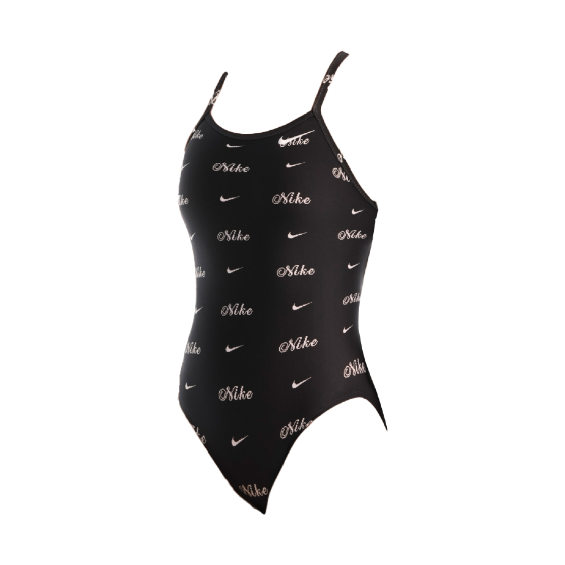 NESSG025-006 (W) Nike Swim Multi Vintage Script Print Racerback Low Leg One Piece Jet Black