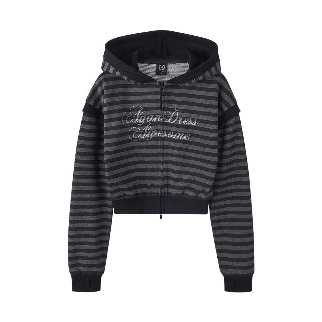 어반드레스 트루디 스트라이프 크롭 후디 집업 블랙(Avandress Trudy Stripe Crop Hoody Zip-Up Black) - 1