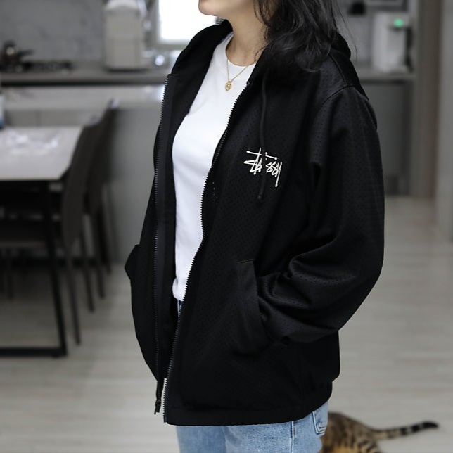 Stussy Athletic Mesh Zip Hoodie Black 착용 스타일