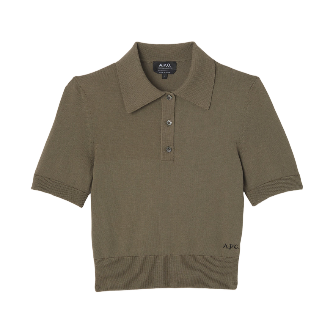 COEZJ-F23479-PKB (W) A.P.C. Solid Colour Polo Shirt in Cotton Crepe Khaki Chine