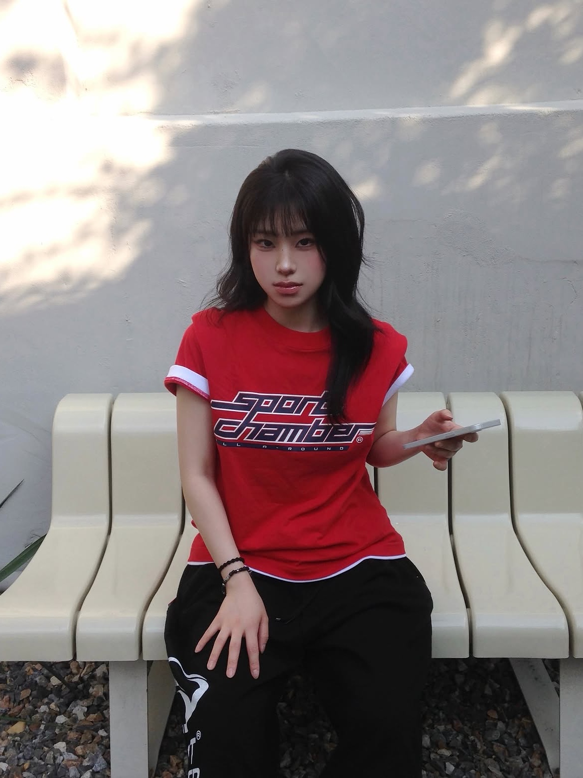 SPORT CHAMBER Pulse Logo T-Shirt Red 착용 스타일 - 2