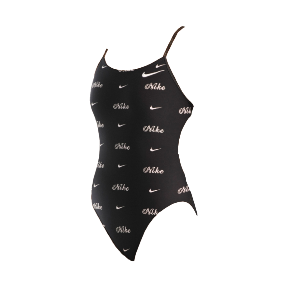 NESSG024-006 (W) Nike Swim Multi Vintage Script Print Cut-Out One Piece Jet Black