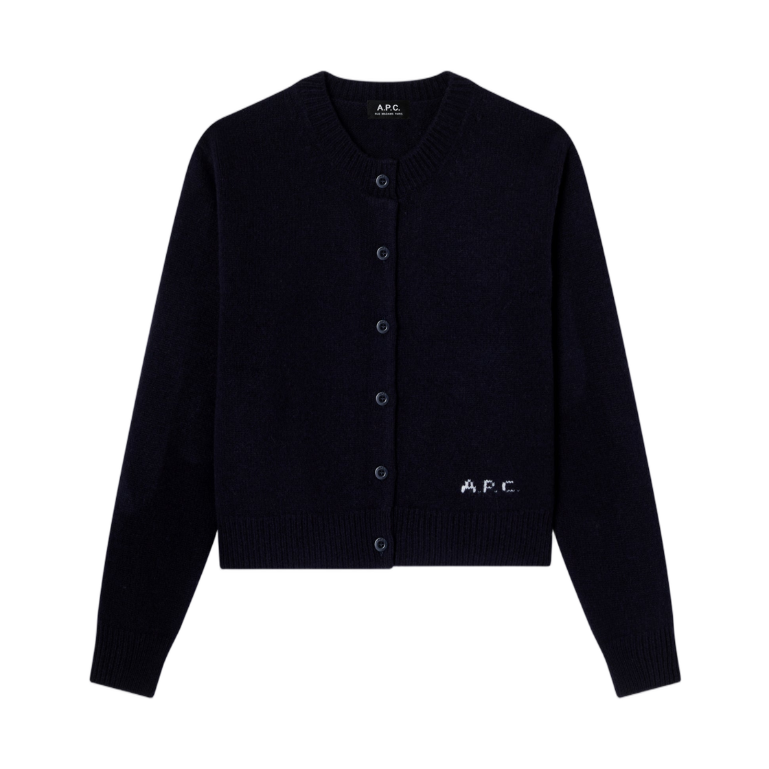 WOASW-F22352-IAK (W) A.P.C. Short Navy Blue Wool Cardigan Dark Navy