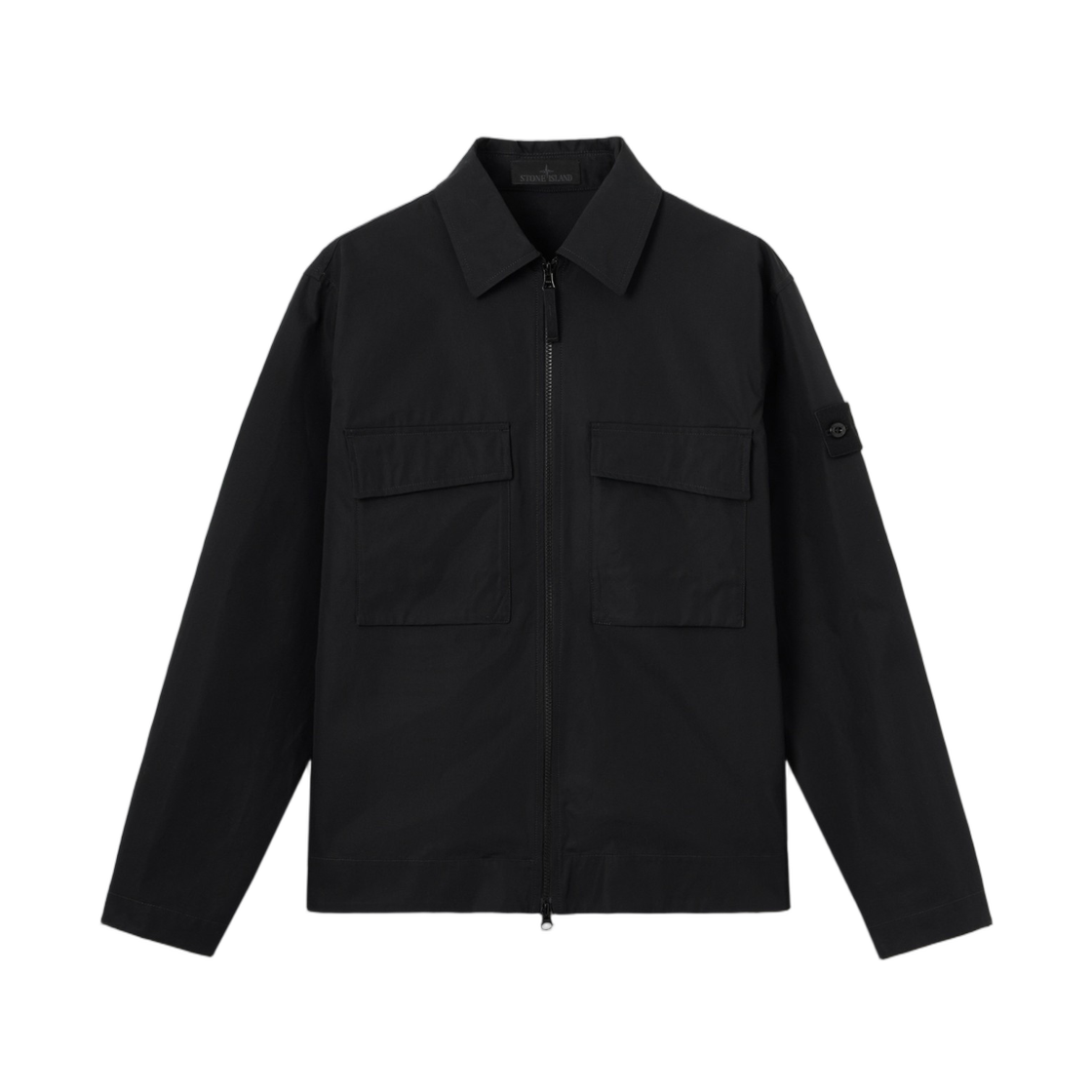 L2S1512000-18S0F01-V0029 Stone Island 1200018 All-Weather Cotton Canvas_S.I. Ghost Comfort-Fit Windproof and Breathable Zip-Up Overshirt Black - 26FW