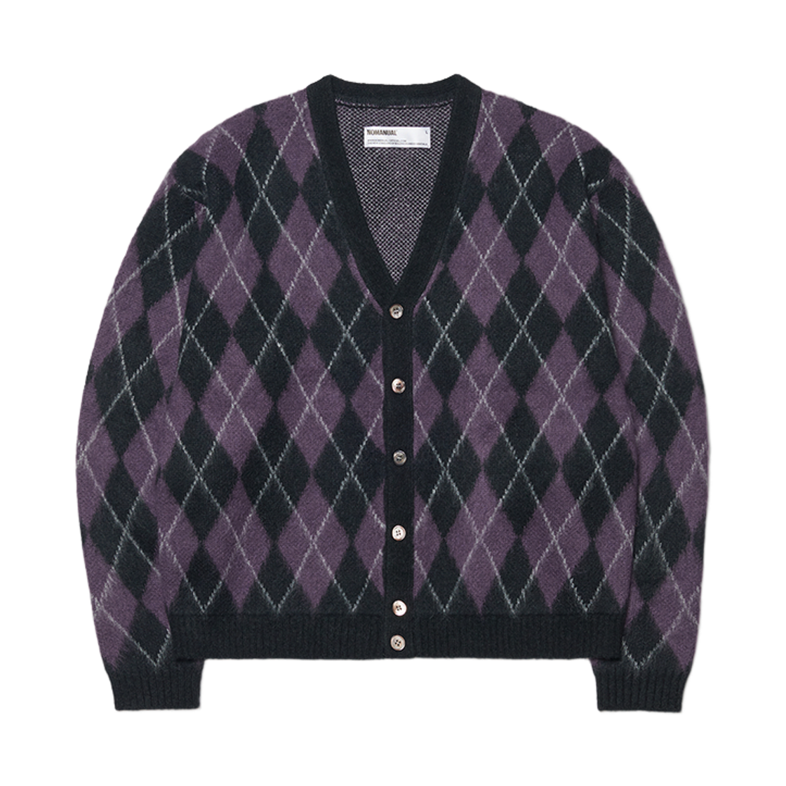 노매뉴얼 아가일 헤어리 가디건 퍼플(NOMANUAL Argyle Hairy Cardigan Purple) - 1