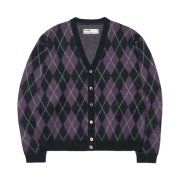 NOMANUAL Argyle Hairy Cardigan Purple