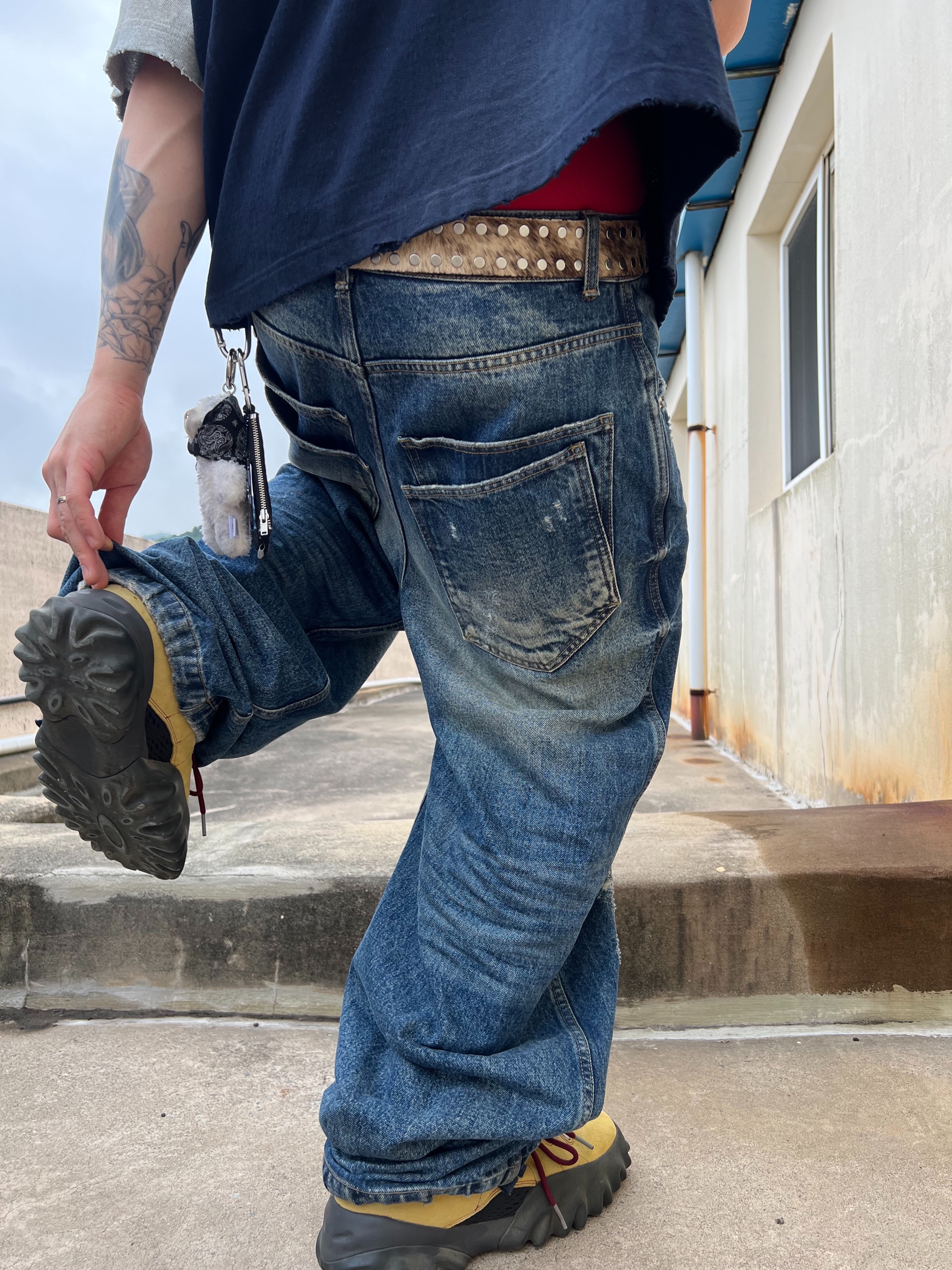 Nonnod Double Pocket Japanese Denim Mid Blue, Oakley Factory Team Suede Flesh Edge Boots Yellow 착용 스타일 - 7
