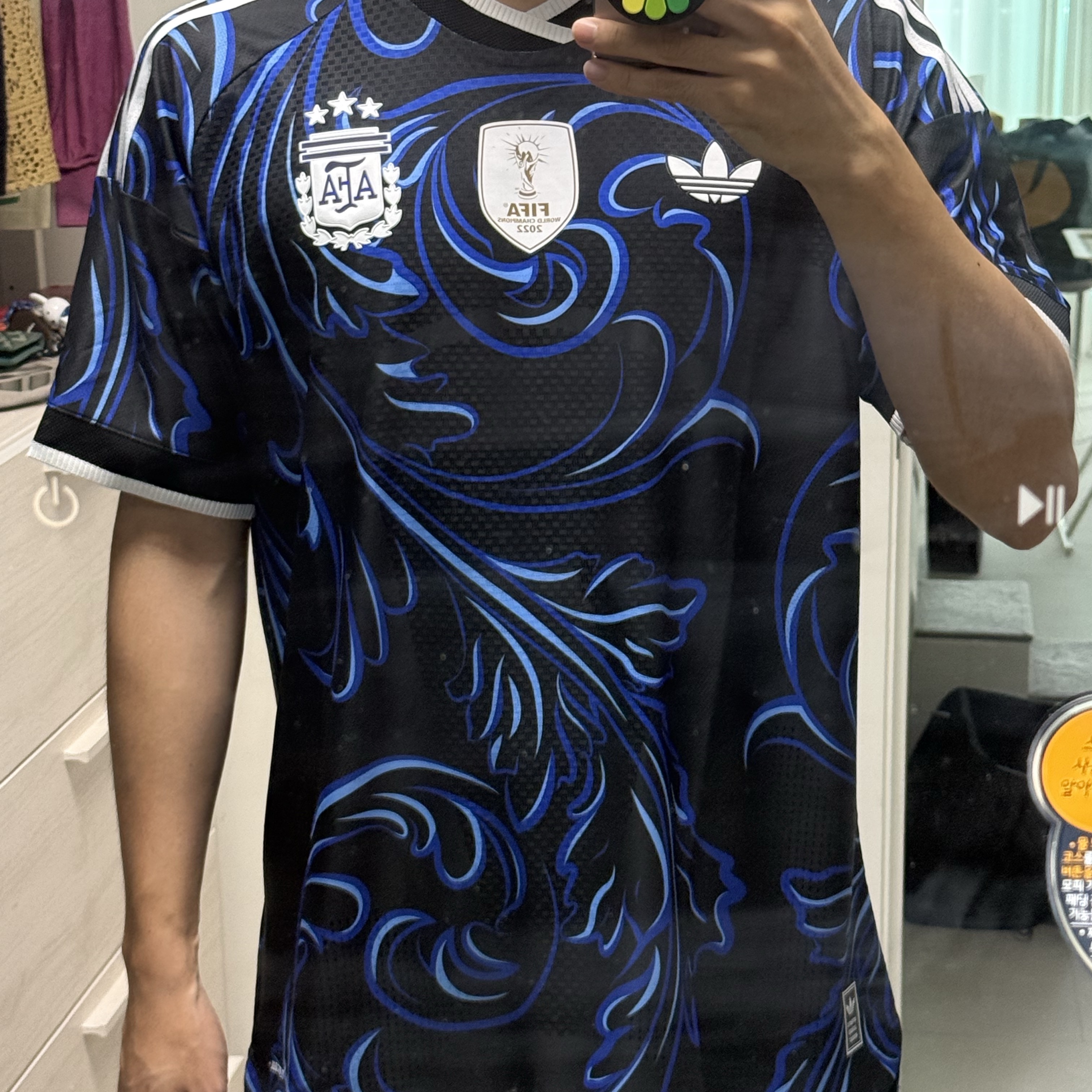 Adidas Argentina 2026 Away Authentic Jersey Black Lucid Blue - KR Sizing (Non Marking Ver.) 착용 스타일