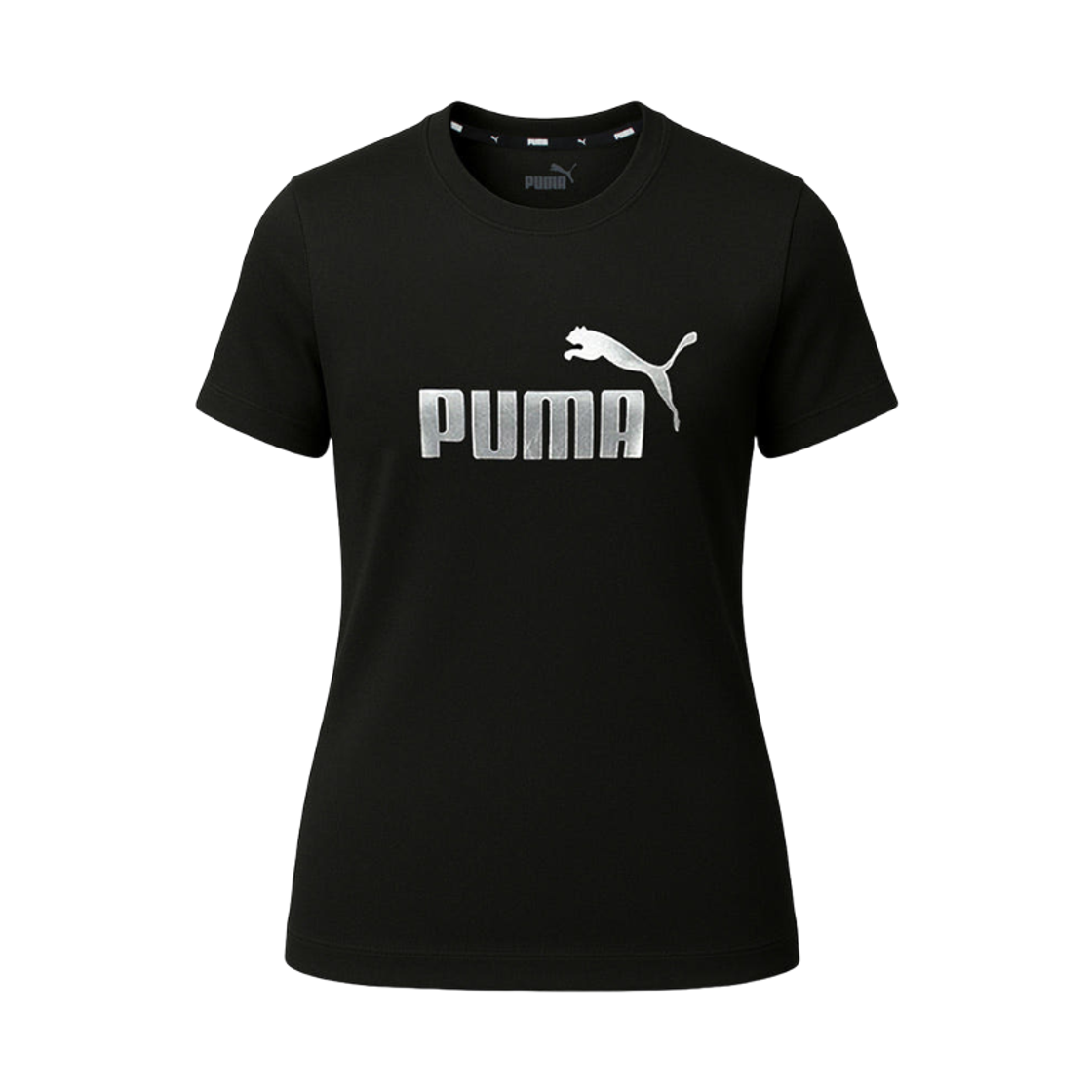 848303-51 (W) Puma Essentials+ Metallic Logo T-Shirt Black Silver Metallic
