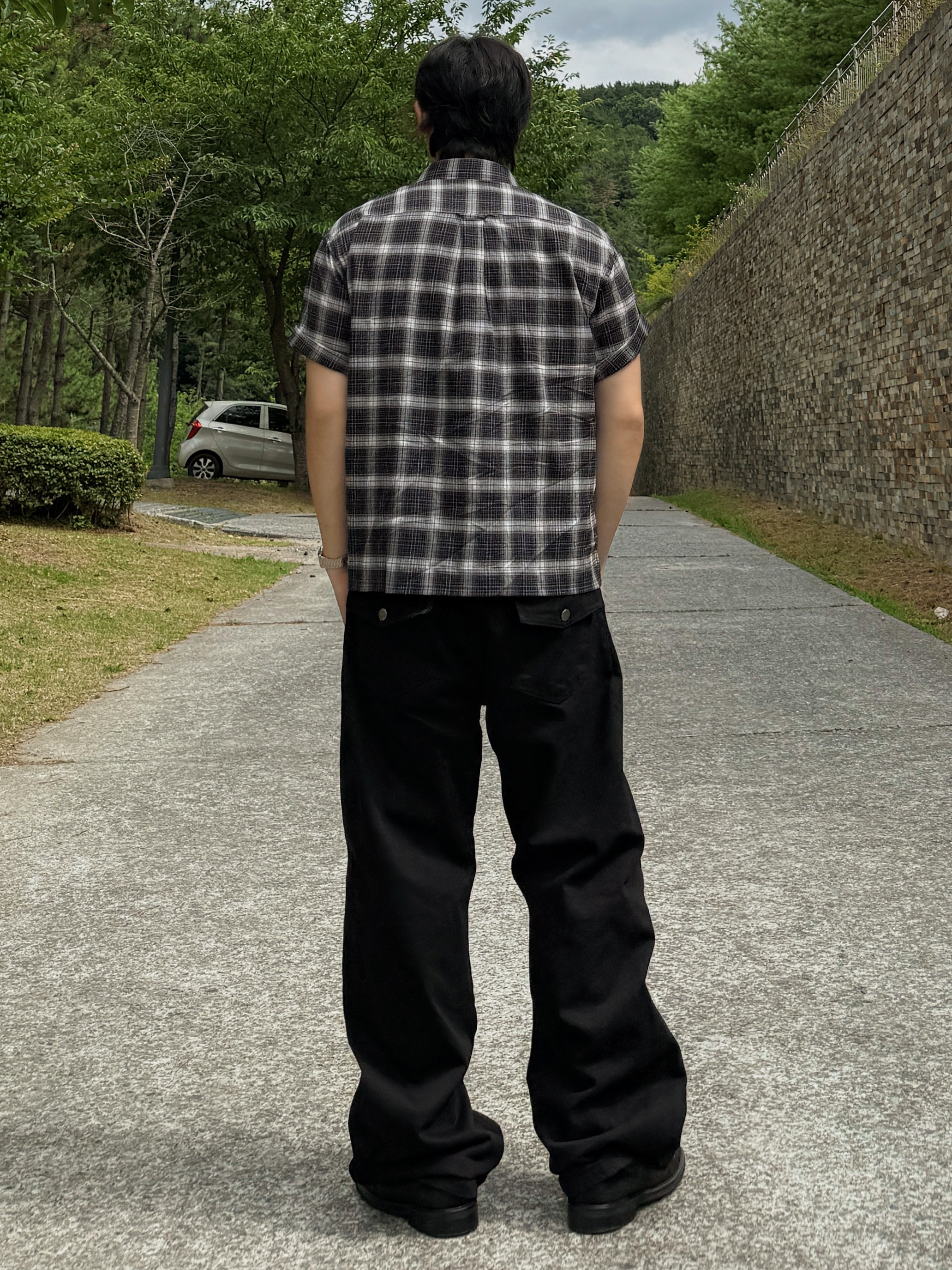 noun Crop Check Shirts Black 착용 스타일 - 7