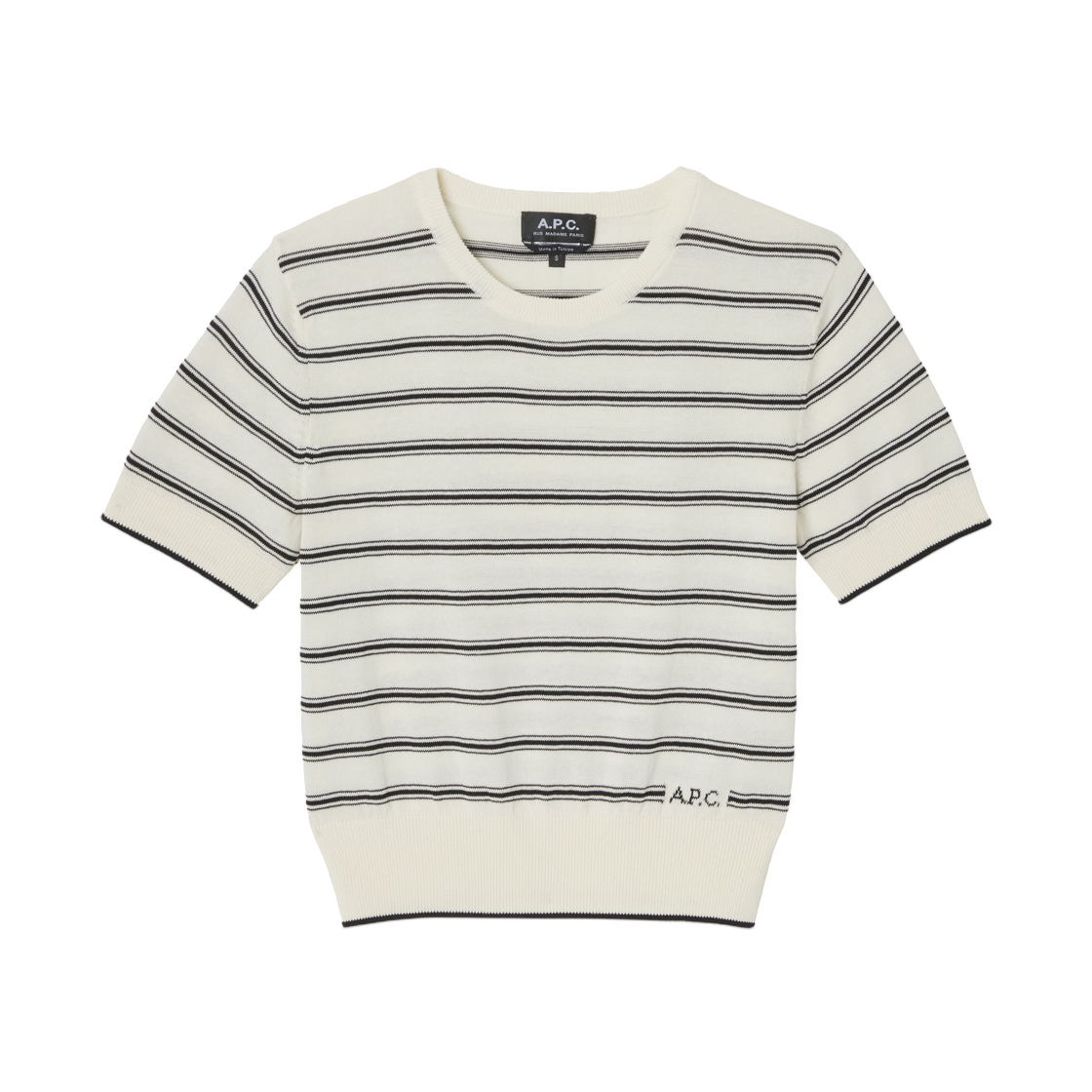 COHLP-F23461-TAT (W) A.P.C. Striped Short Sleeve Top Ecru Noir