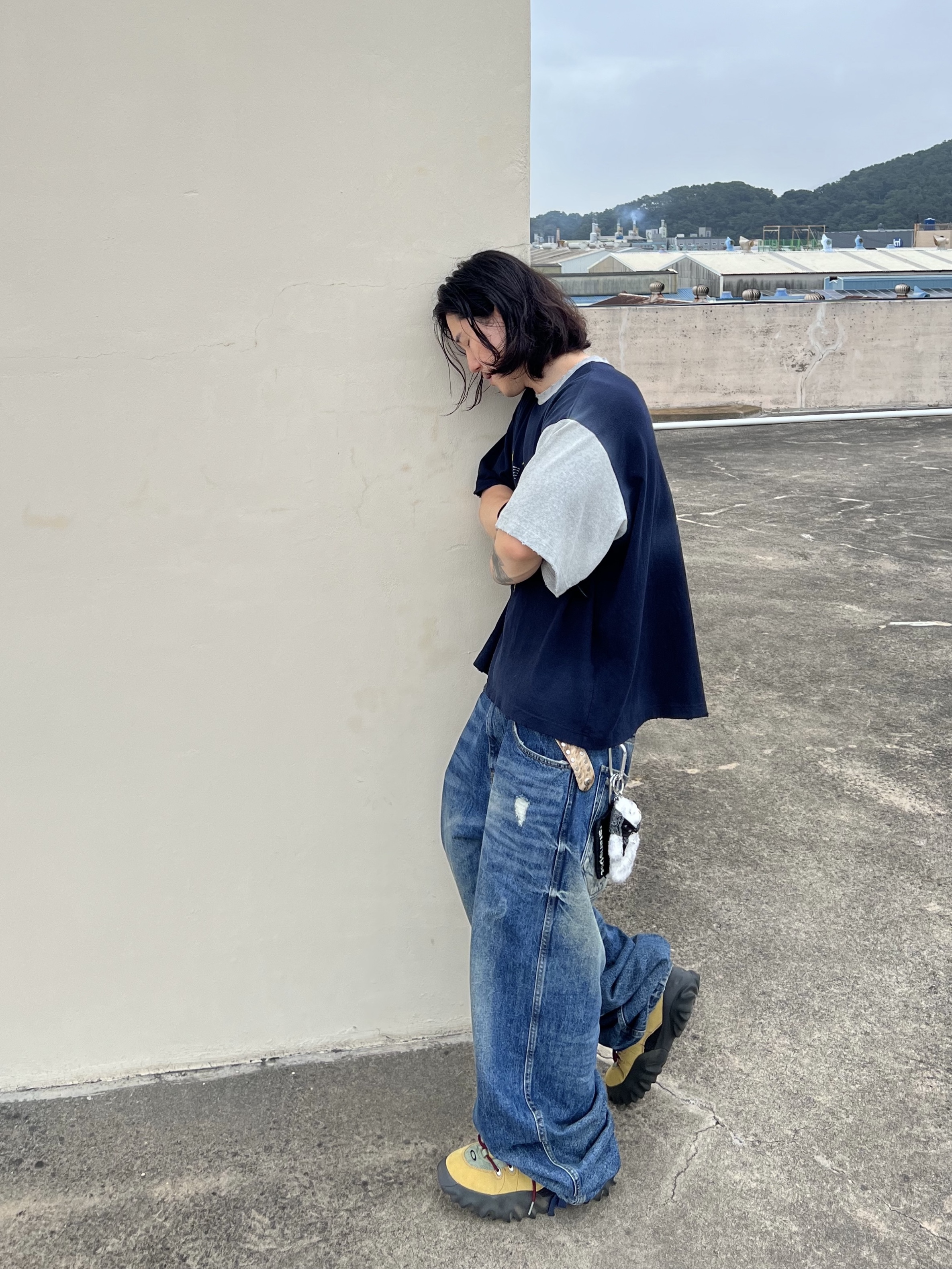 Nonnod Double Pocket Japanese Denim Mid Blue, Oakley Factory Team Suede Flesh Edge Boots Yellow 착용 스타일 - 1
