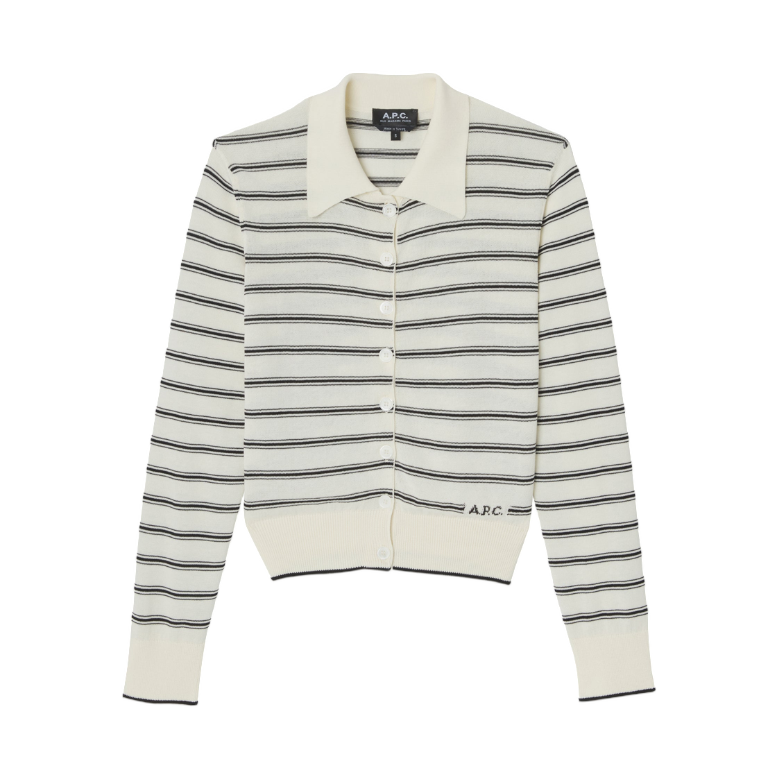 COHLP-F22320-TAT (W) A.P.C. Striped Polo Cardigan Ecru Noir