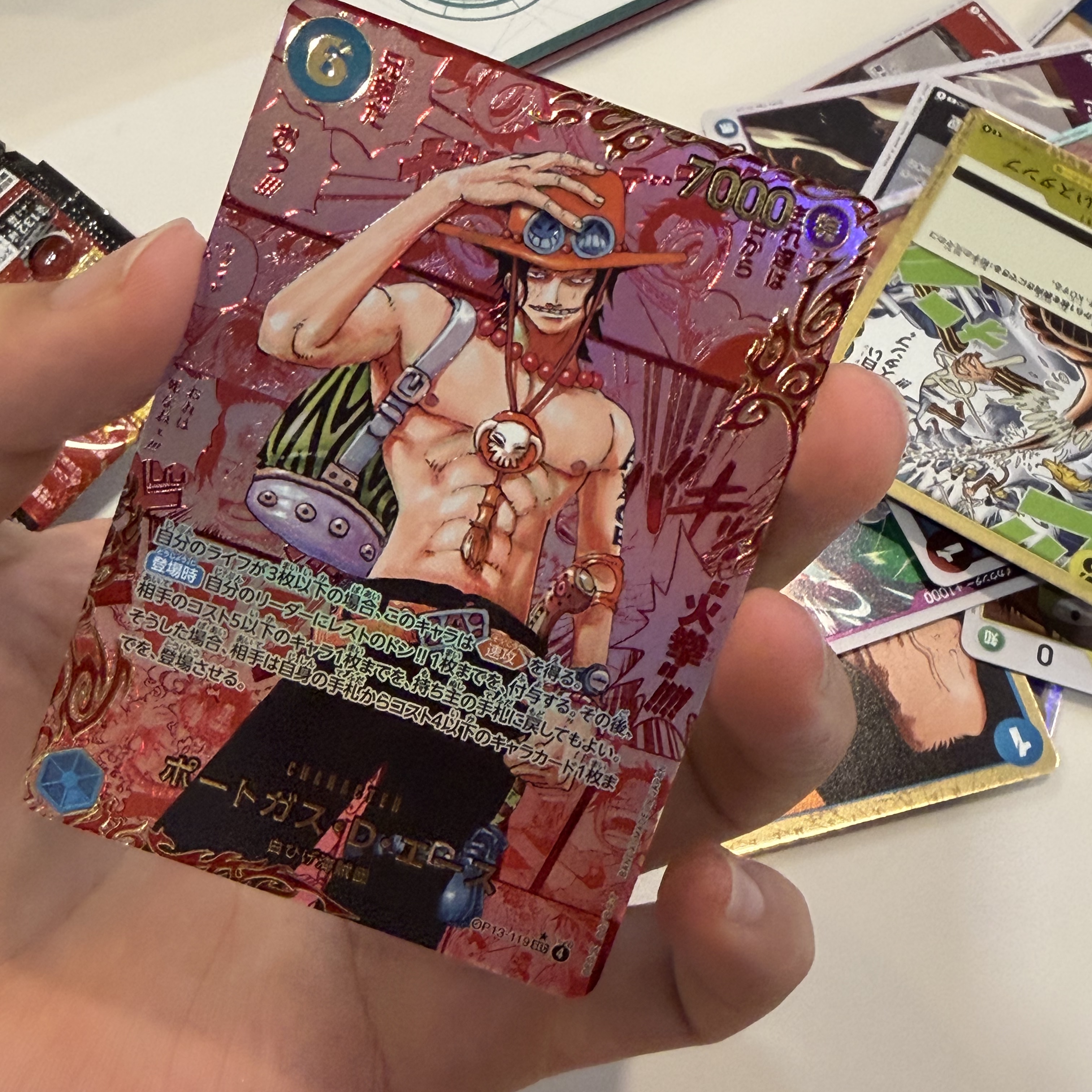 One Piece TCG Portgas D.Ace Red Manga Parallel SEC-RSP OP13-119 Booster Pack Carrying on His Will (Japanese Ver.) 착용 스타일