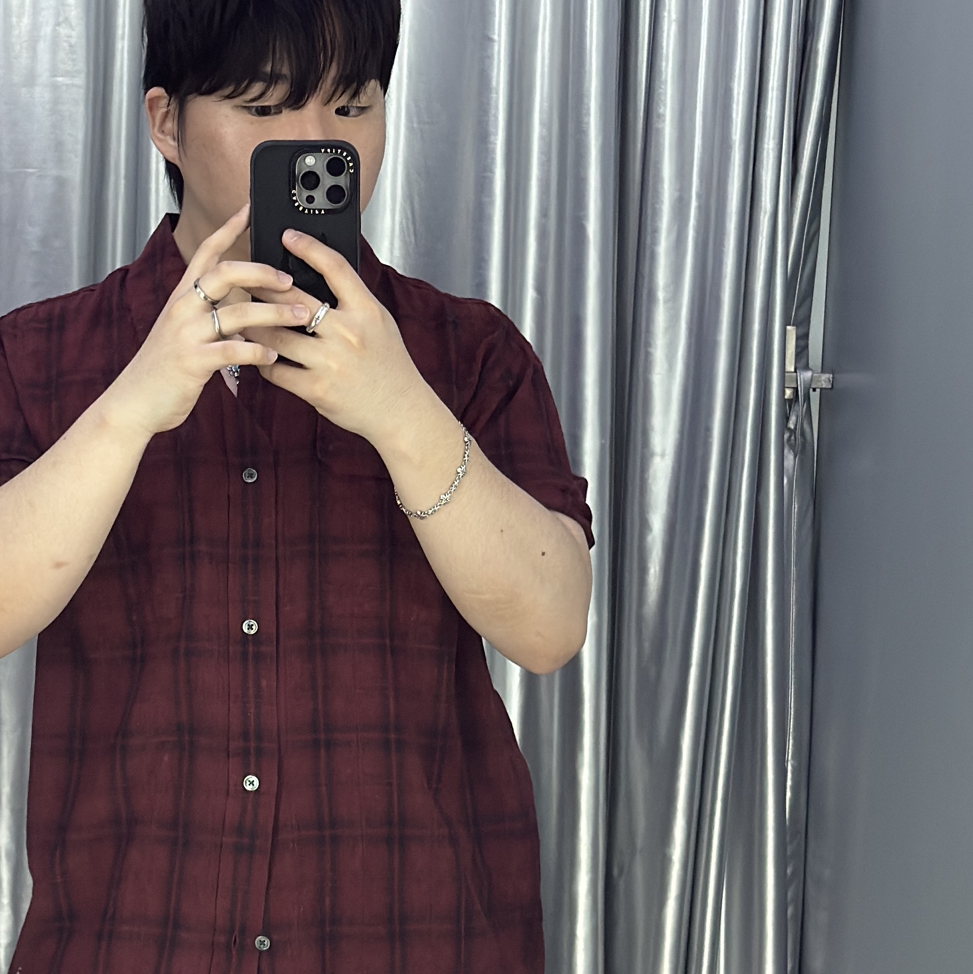 Hatchingroom 2PK Shirt 1/2 Over Dyed Check Dark Red, [프리오더] Polyteru 925 Silver Bracelet 003 Aqua Cross 착용 스타일 - 2