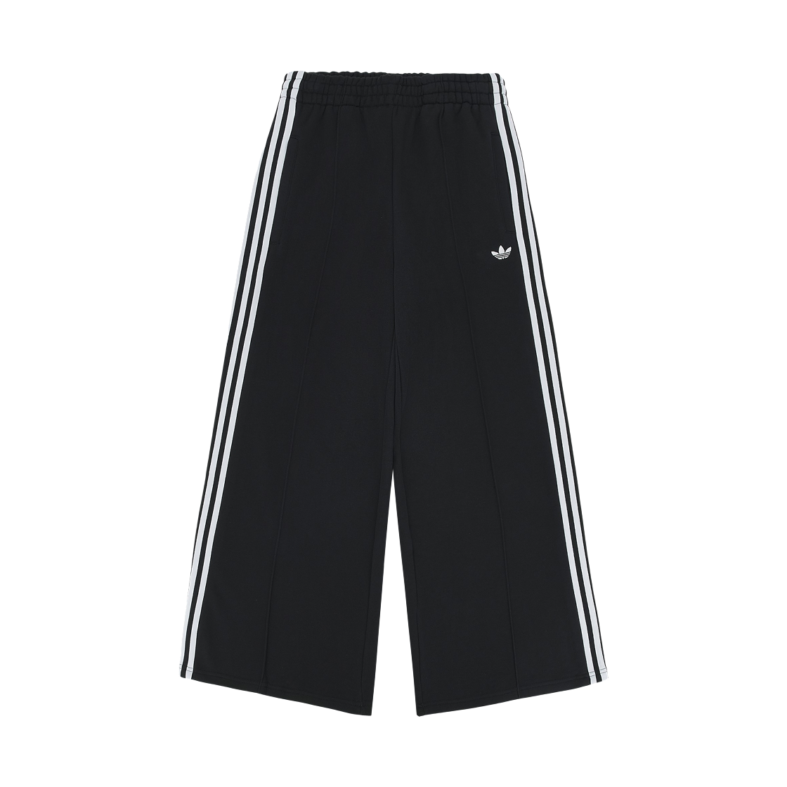(W) 아디다스 아디컬러 삼선 와이드 스웨트팬츠 블랙 화이트 - KR 사이즈((W) Adidas Adicolor 3-Stripes Wide Sweatpants Black White - KR Sizing)