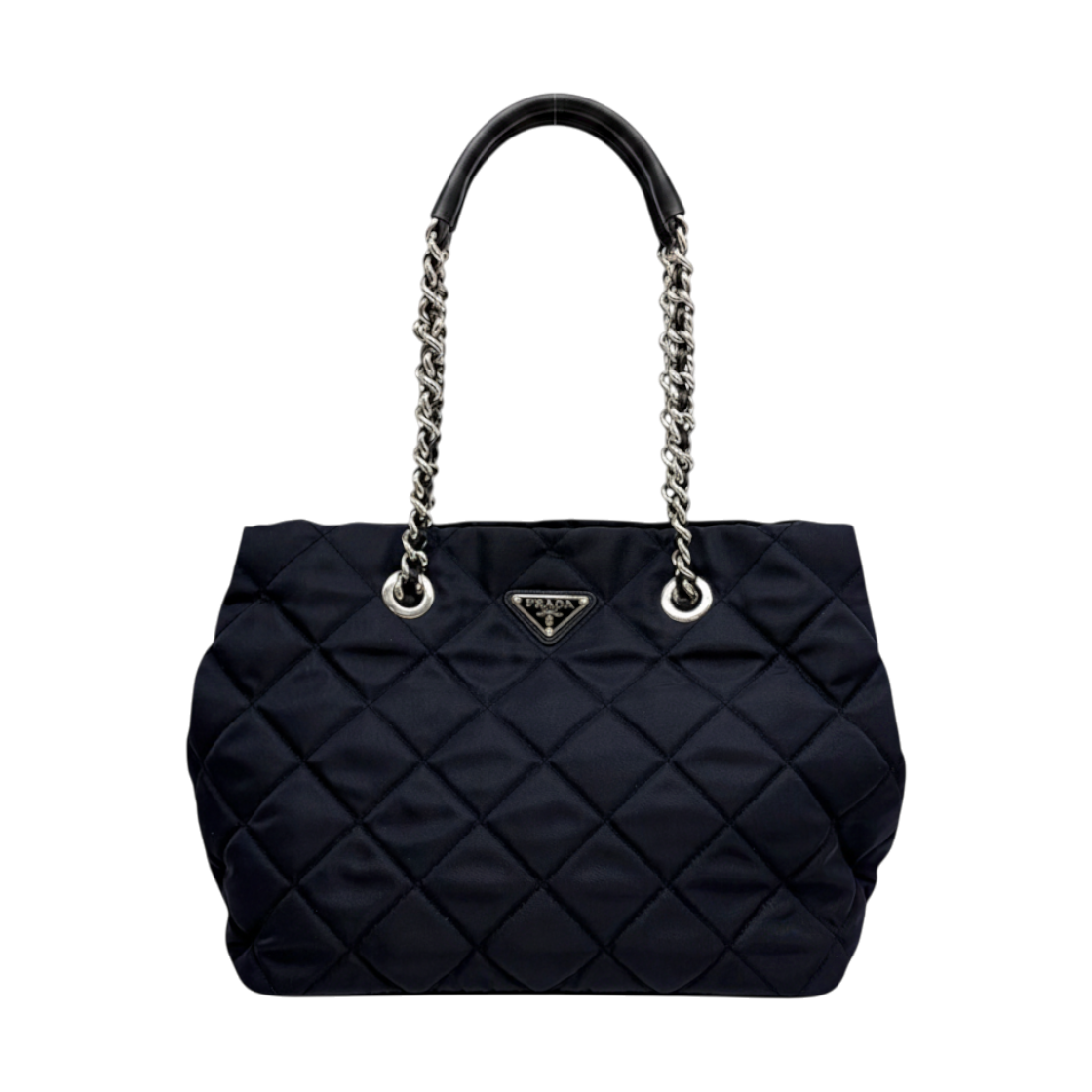 IT5W4Q62QH5A Prada Triangle Logo Quilted Nylon Chain Shoulder Bag Navy