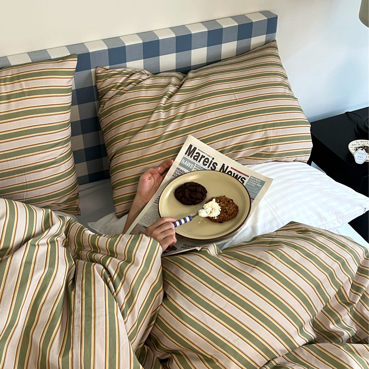 무성화 우디 그린 스트라이프 60수 순면 베개커버 50x70cm(MUSEONGHWA Woody Green Stripe 60 Pure Cotton Pillow Cover 50x70cm) - 4