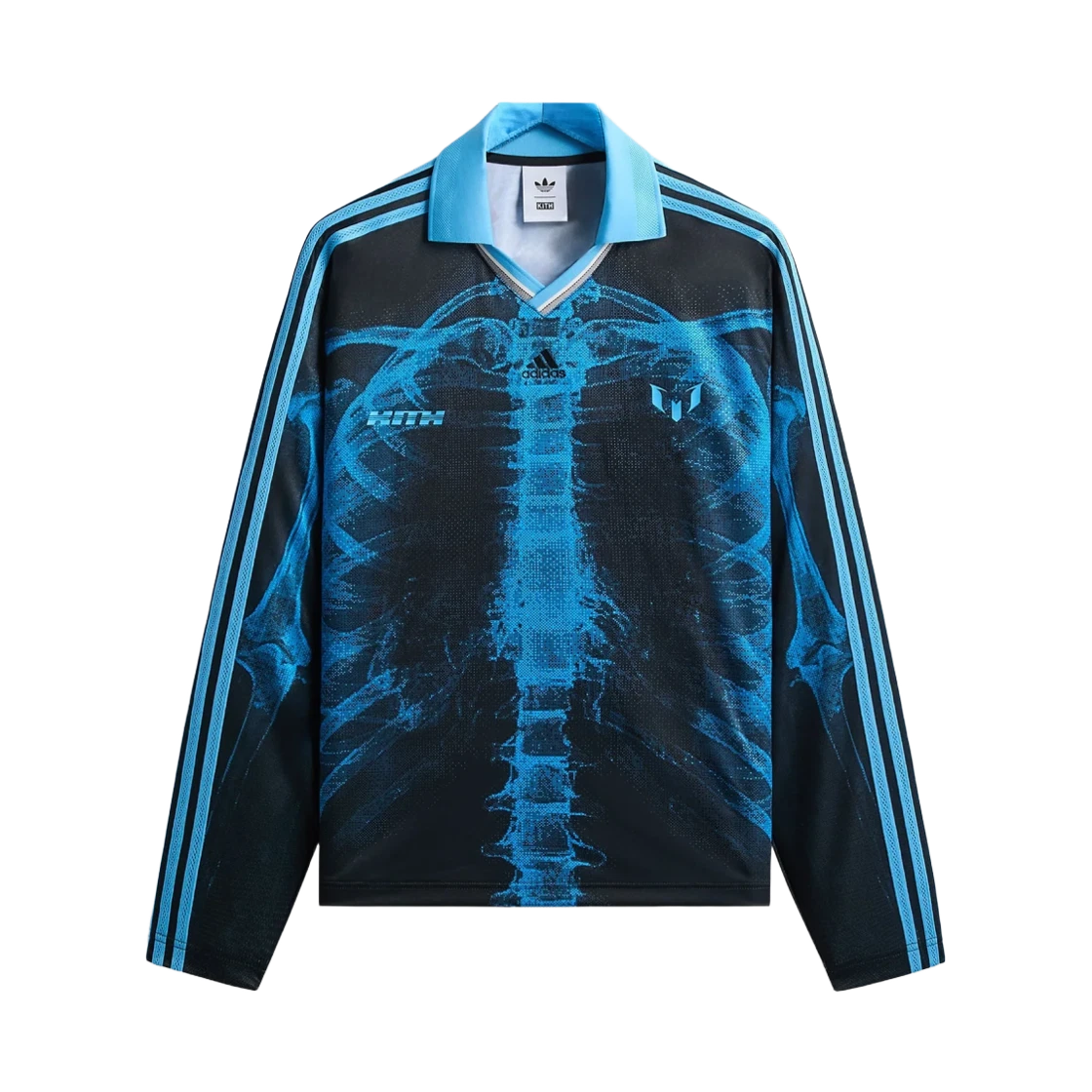 KR2693 Adidas x Kith x Messi Football Skeleton Goalkeeper Long Sleeve T-Shirt Black Blue - JP Sizing