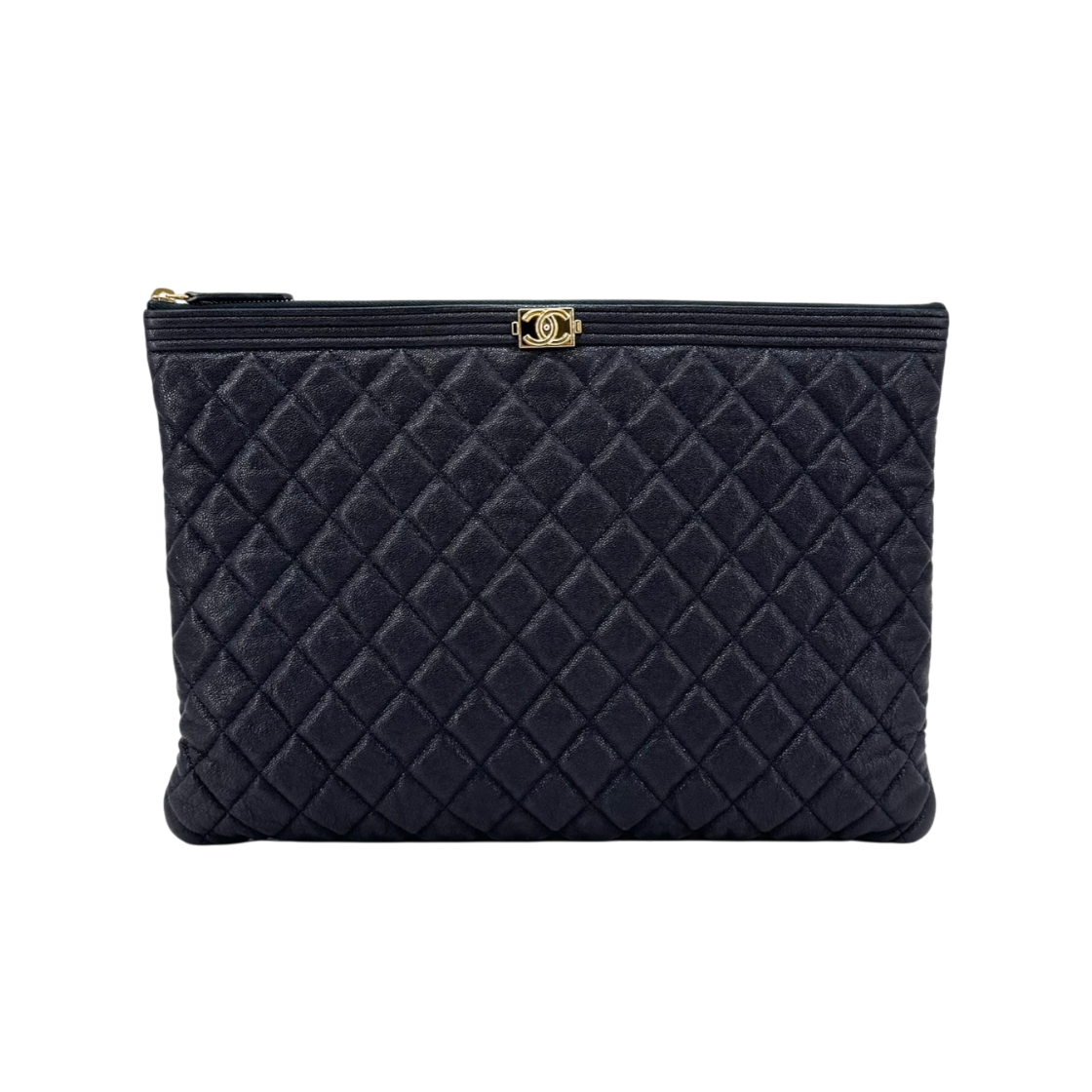 ITW49PO4TDTQ Chanel Caviar Boy Clutch Bag Large Navy