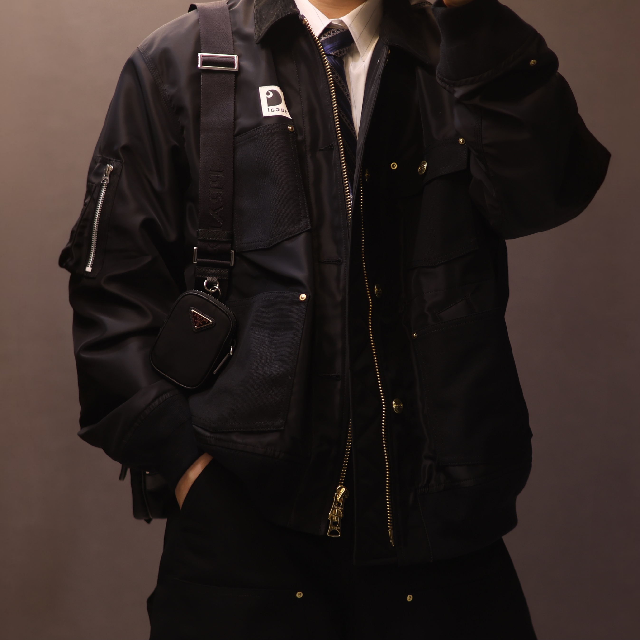 Sacai x Carhartt WIP Nylon Twill X Duck Blouson Sacai Black, Sacai x Carhartt WIP Duck Pants Sacai Black 착용 스타일 - 2