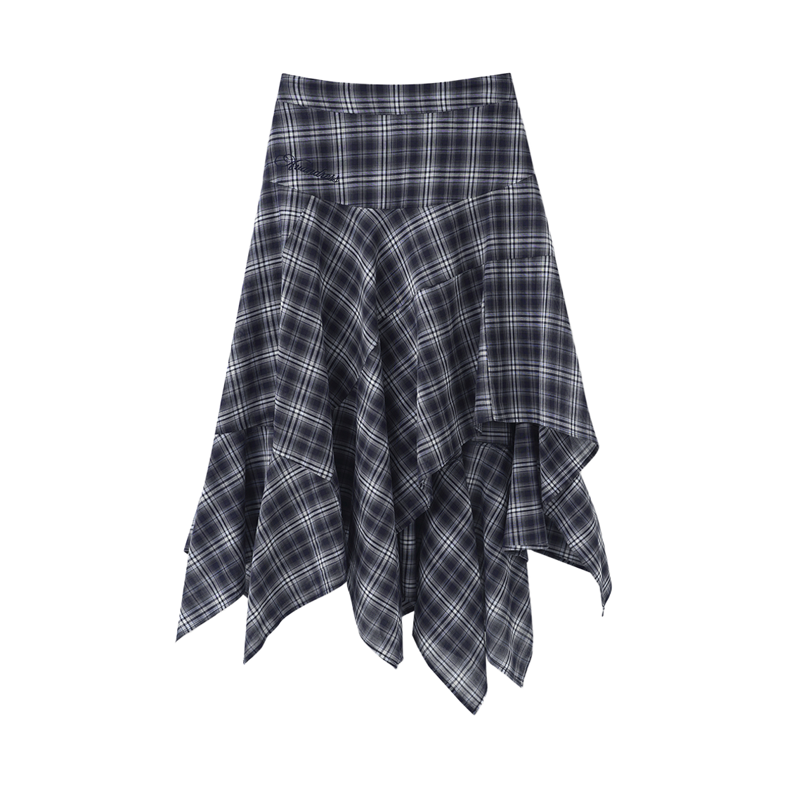 어반드레스 라이라 언발란스 체크 미디 스커트 네이비(Avandress Lyra Unbalanced Check Midi Skirt Navy)