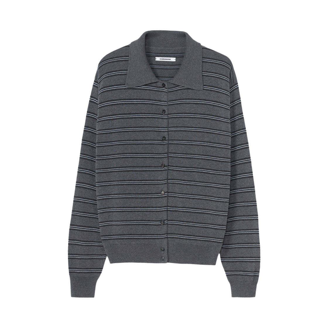 코데라 우먼 오가닉 코튼 스트라이프 폴로 가디건 그레이 - 26FW(Cordera Women Organic Cotton Striped Polo Cardigan Grey - 26FW) - 1
