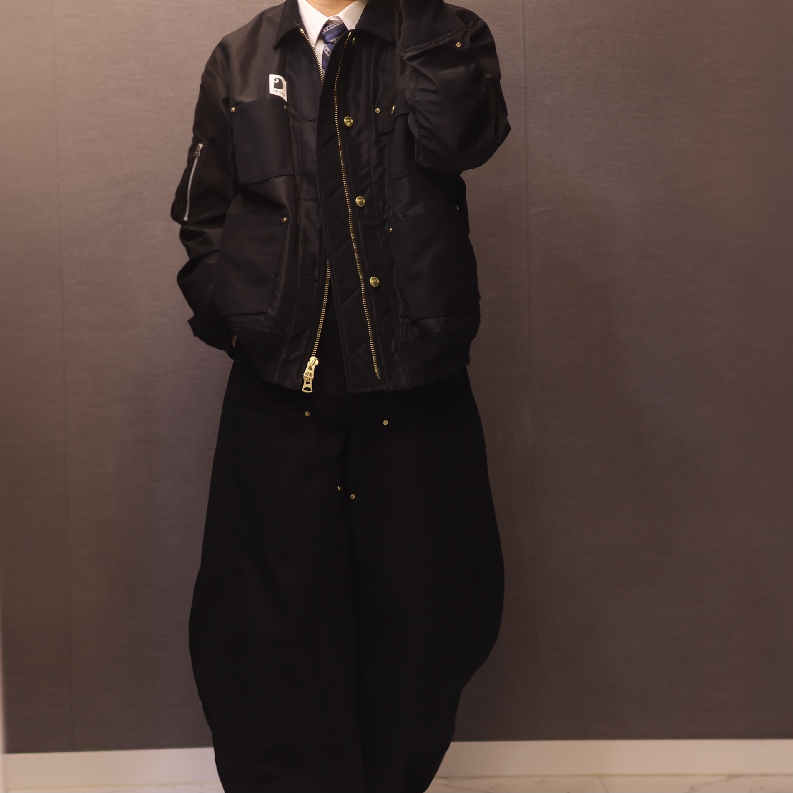 Sacai x Carhartt WIP Nylon Twill X Duck Blouson Sacai Black, Sacai x Carhartt WIP Duck Pants Sacai Black 착용 스타일 - 1