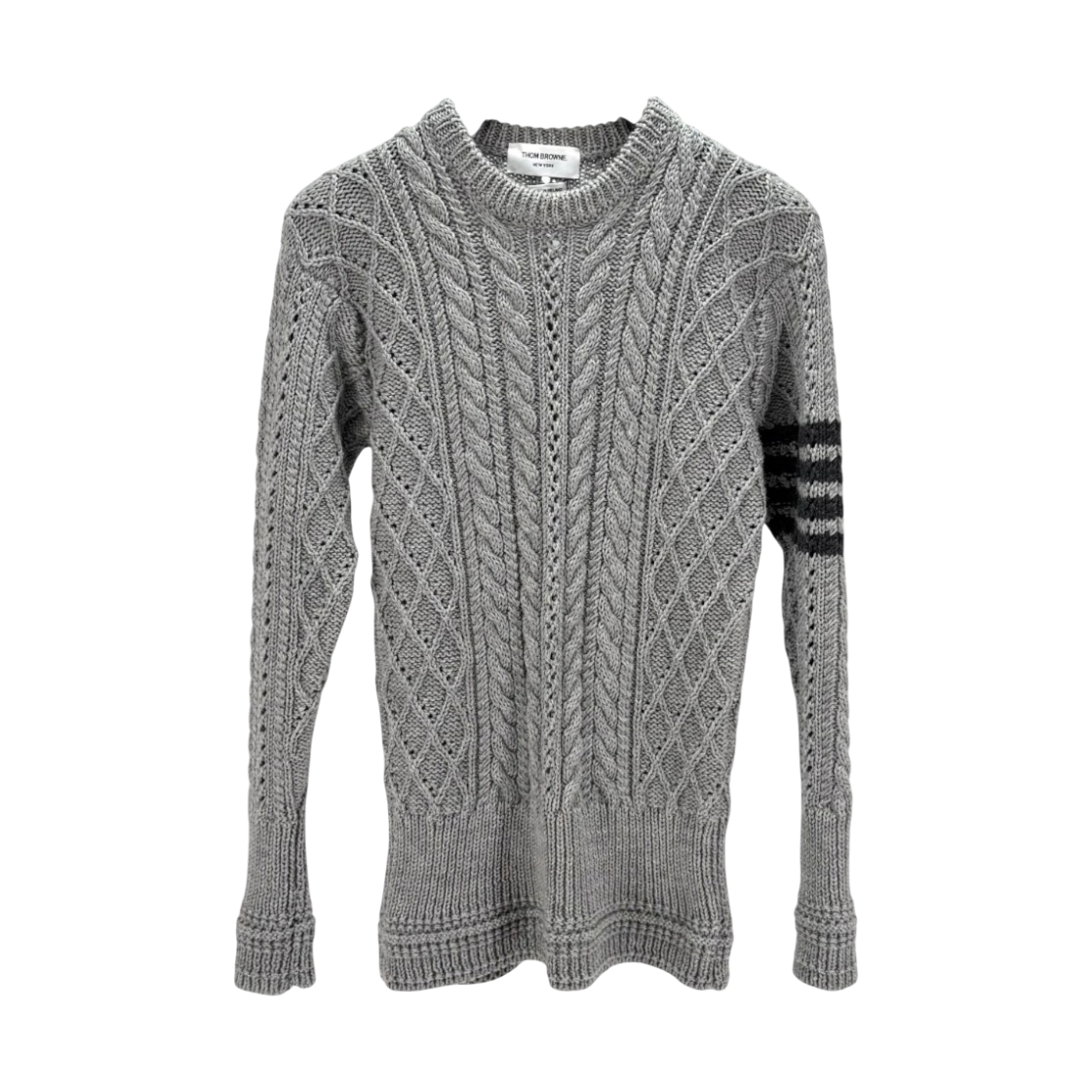 ITPV9W6B2K9T Thom Browne Aran Cable Knit Wool Sweater Gray