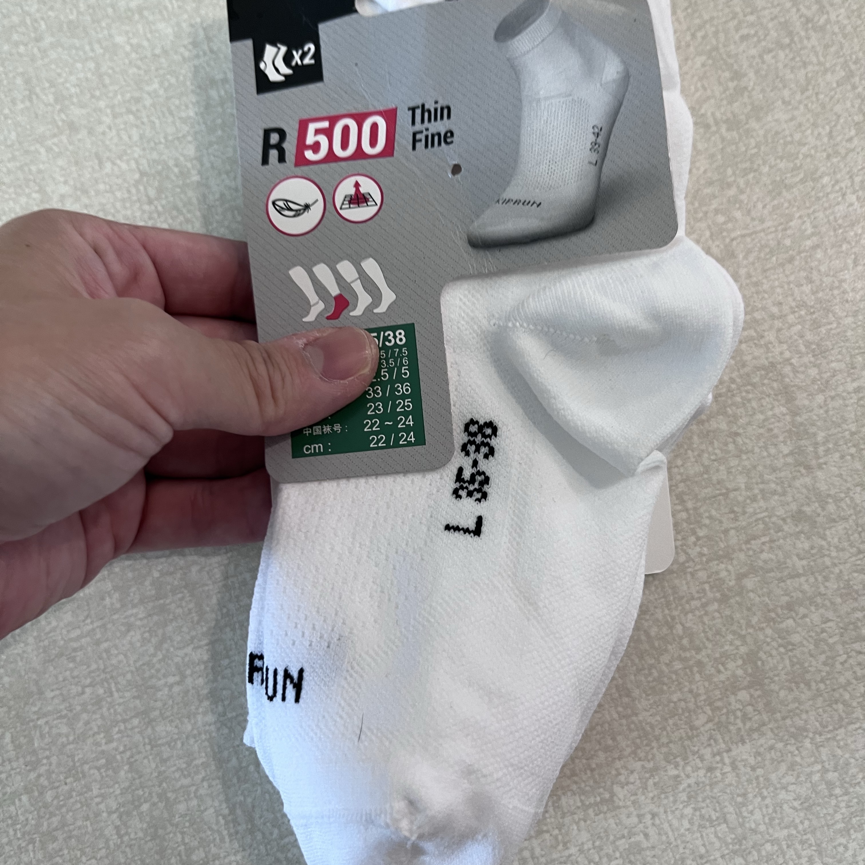 DECATHLON Running Mid-Cut Socks 2 Pairs Fine Run 500 Ultra White 착용 스타일