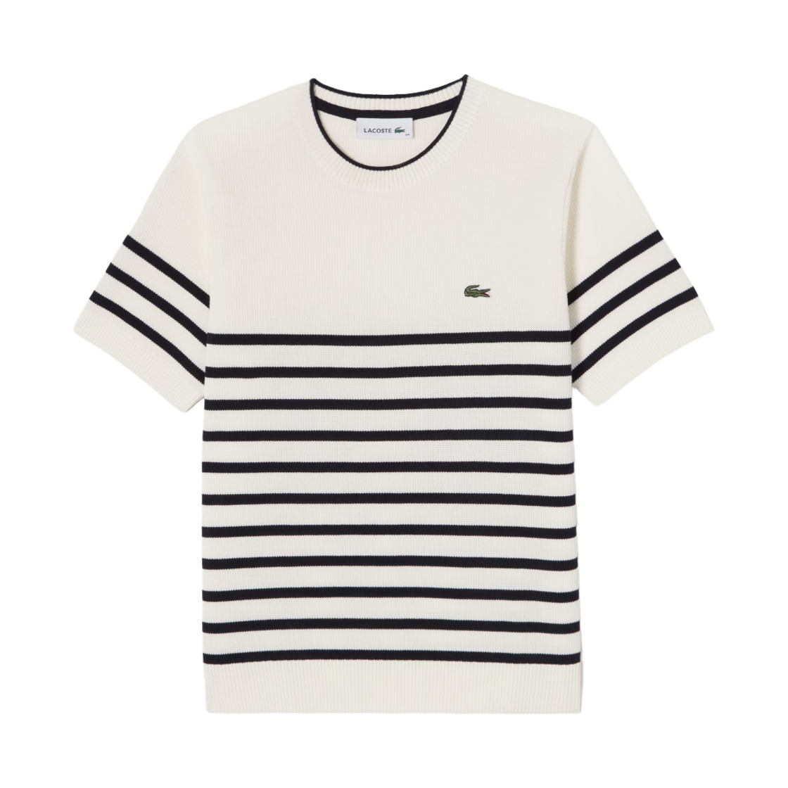 (W) 라코스테 스트라이프 숏슬리브 스웨터 크림 화이트((W) Lacoste Stripe Short Sleeve Sweater Cream White)