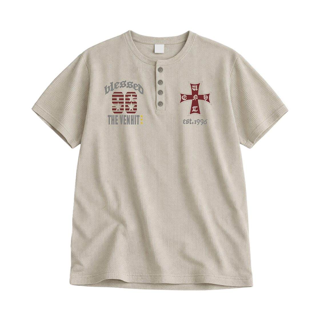 101563-0001 venhit Blessed Henley Neck Waffle T-Shirt Ivory