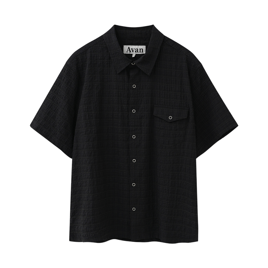 어반드레스 보이드 체크 스냅 숏슬리브 셔츠 블랙(Avandress Void Check Snap Short-Sleeve Shirt Black)