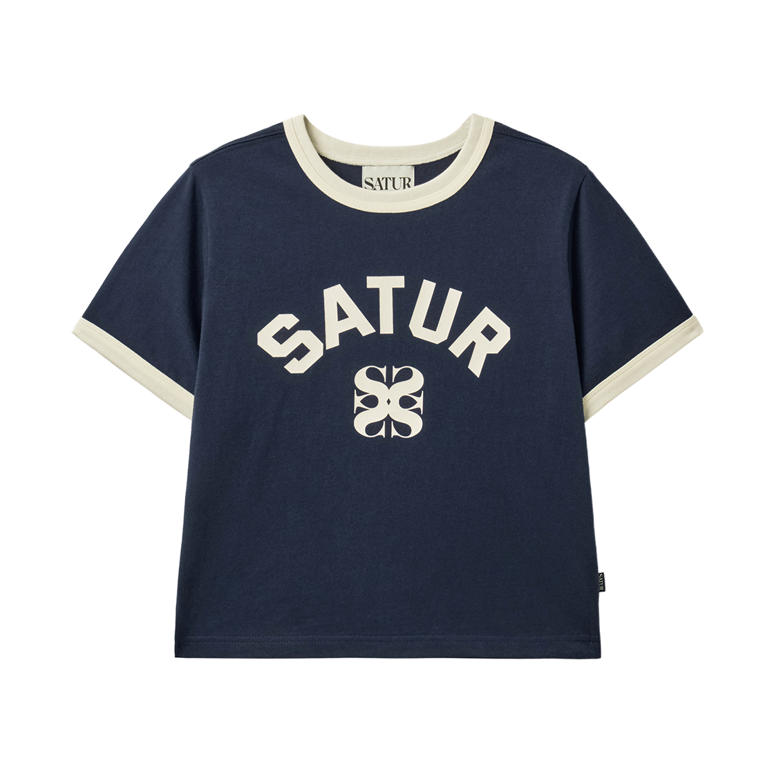 세터 우먼 아치 로고 링거 반팔 티셔츠 네이비(SATUR W Arch Logo Ringer T-Shirt Navy)
