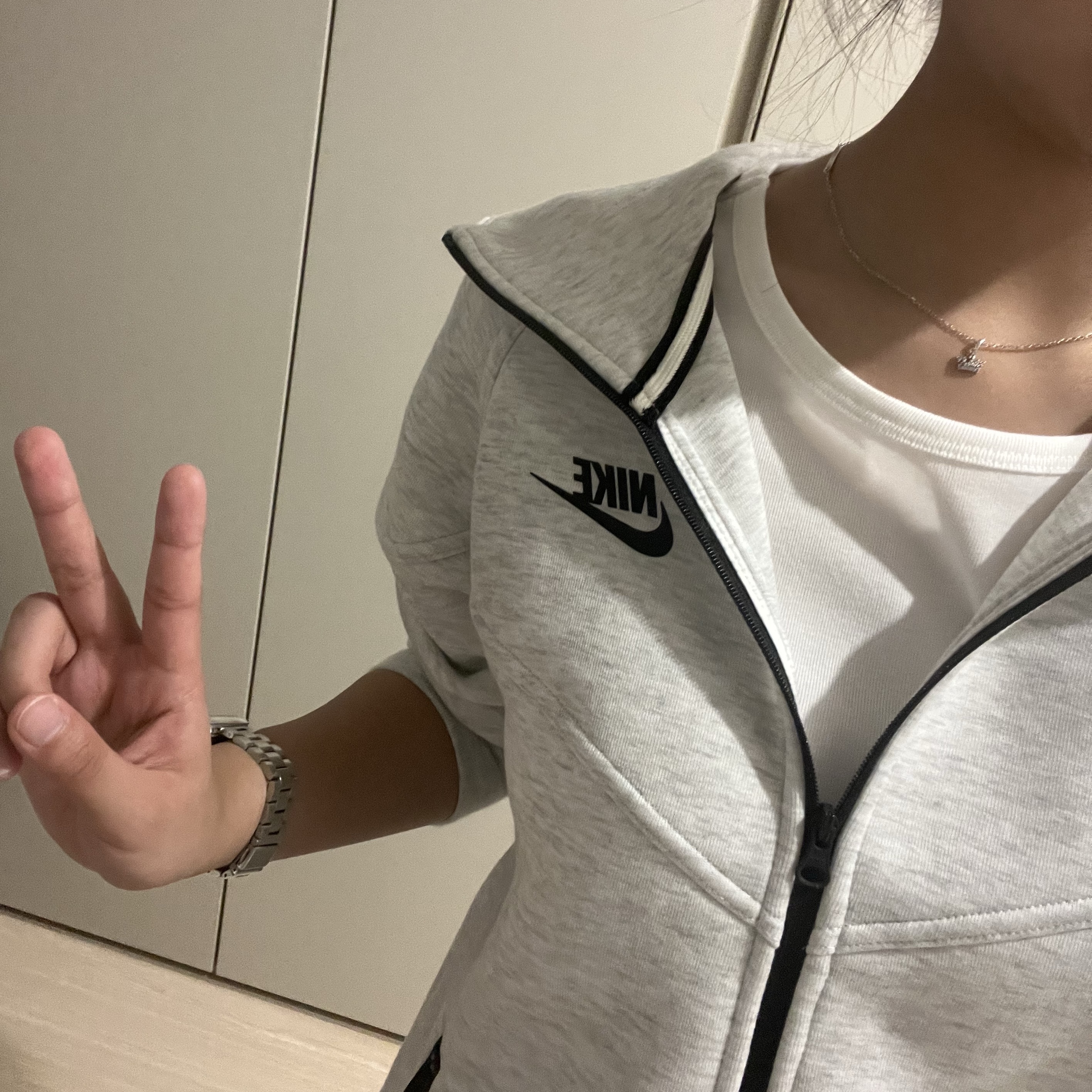 (W) Nike NSW Tech Fleece Windrunner Full Zip Hoodie Light Grey Heather - Asia 착용 스타일