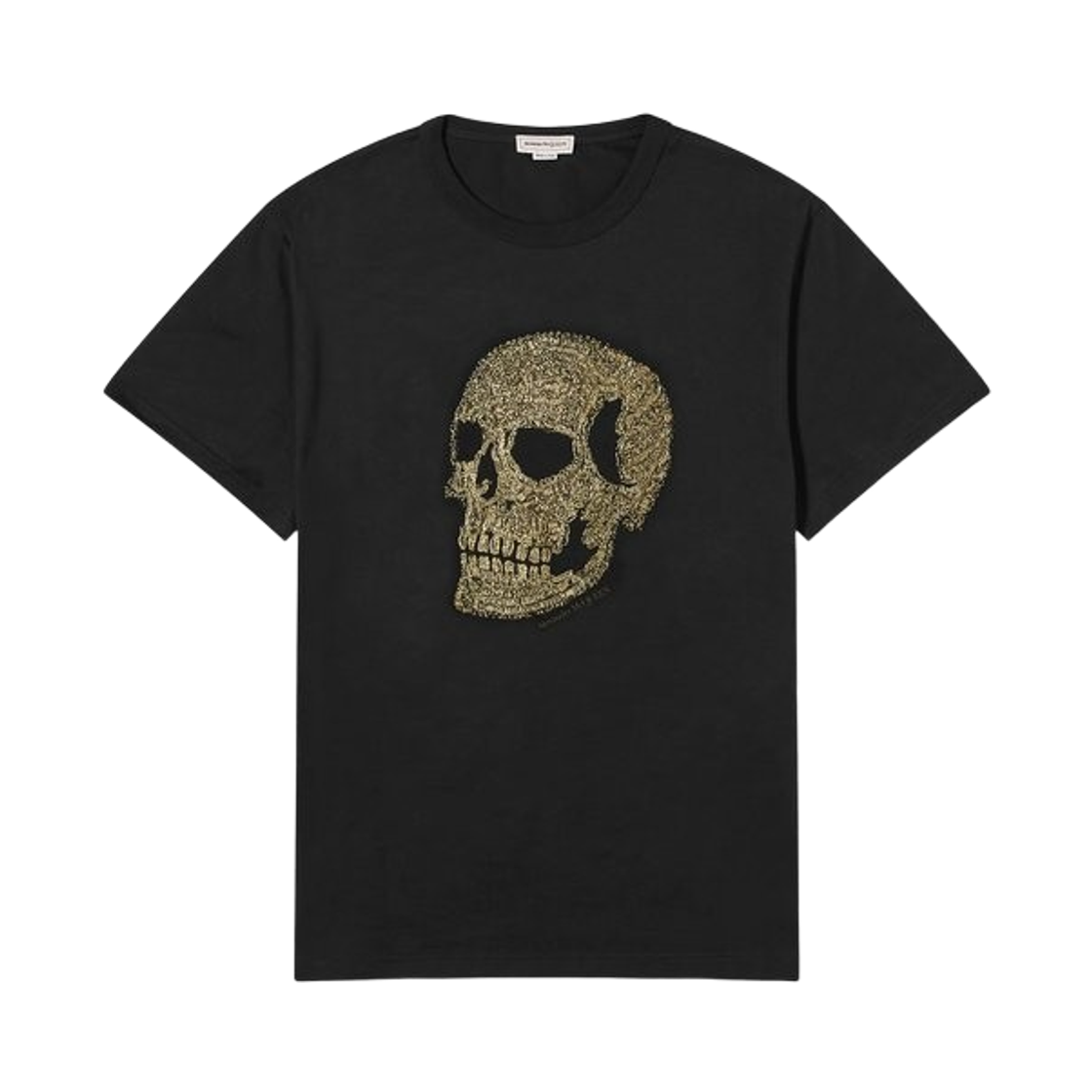 알렉산더 맥퀸 스컬 프린트 티셔츠 블랙 골드(Alexander McQueen Skull Print T-Shirt Black Gold)